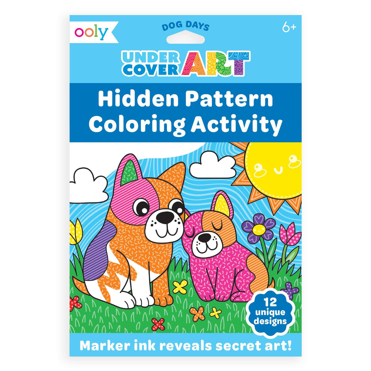 Ooly Undercover Art Hidden Pattern Coloring Cards – 12 Dog Designs for Kids | Non-Toxic Travel Activity Kit
