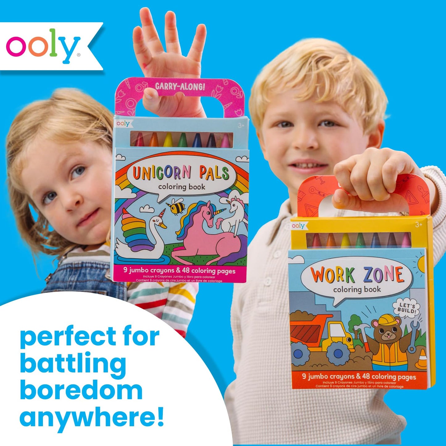 Ooly Travel Art Kit: 9 Jumbo Crayons, 48 Themed Pages, Travel Case | Unicorn Pals