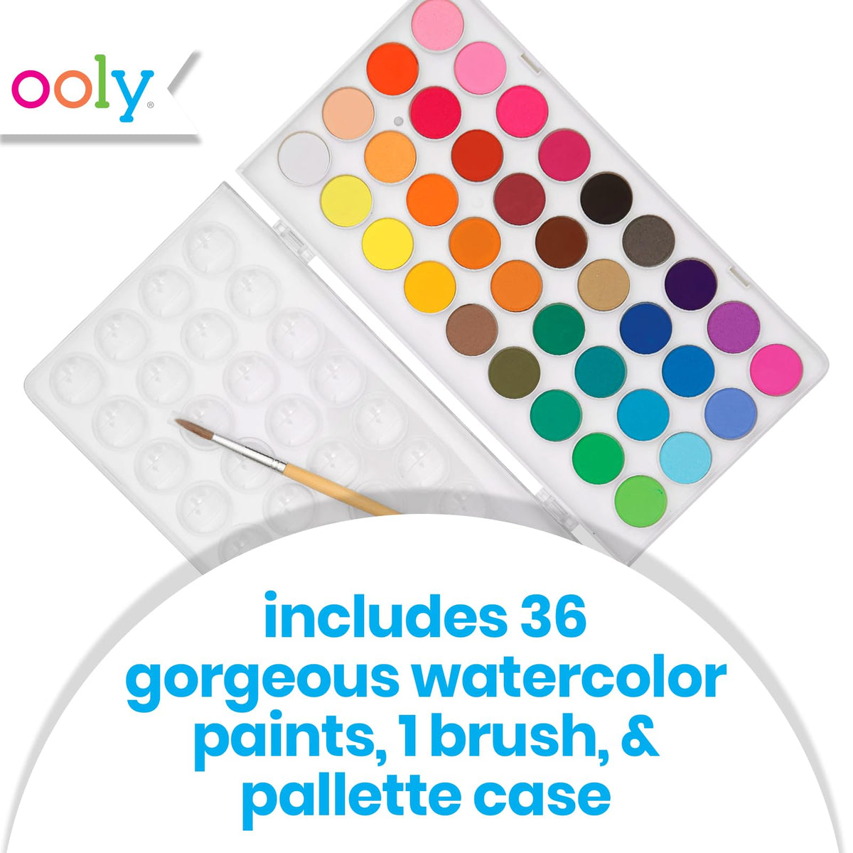 OOLY Lil' Watercolor Paint Pods Set – 36 Bright Washable Colors with Brush in Portable Case