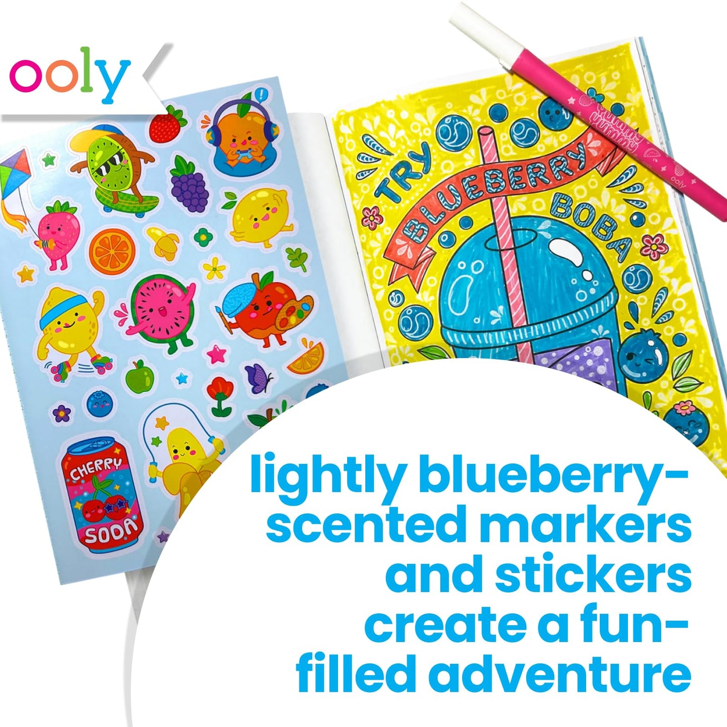 Ooly Yummy Yummy Coloring Kit – 10 Scented Markers, 100+ Stickers, 30-Page Hidden Pattern Book | Travel Art Set