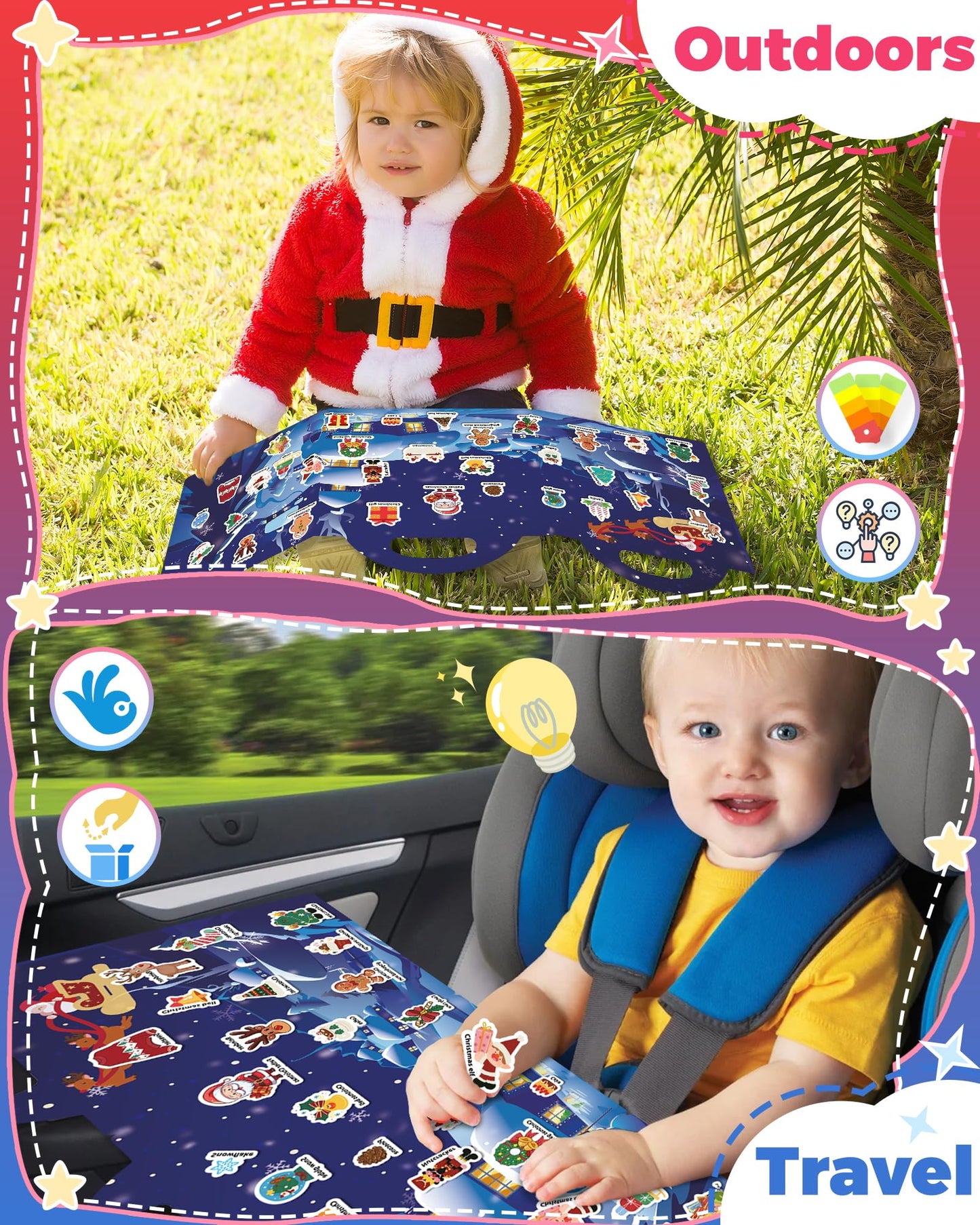 Oomloid Christmas Sticker Books for Kids – Reusable, Screen-Free Travel Toys & Stocking Stuffers