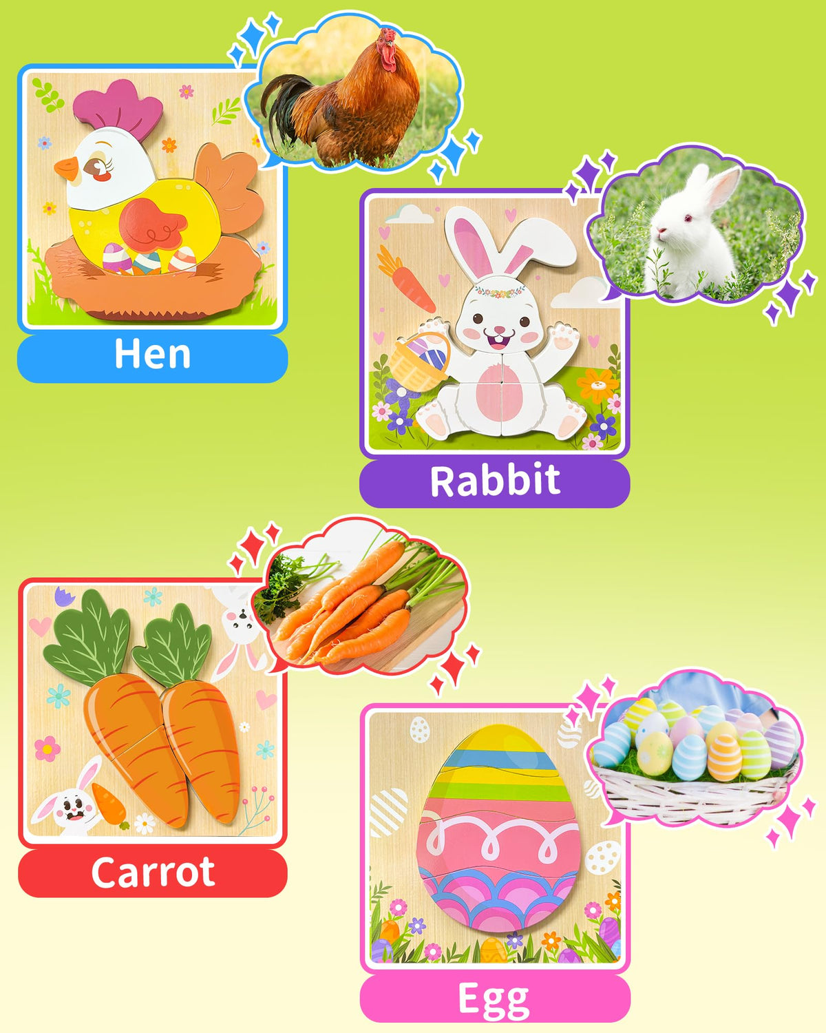 Oomloid Easter Wooden Puzzles 4-Pack – Montessori Toddler Toys, Party Favors & Easter Basket Essentials