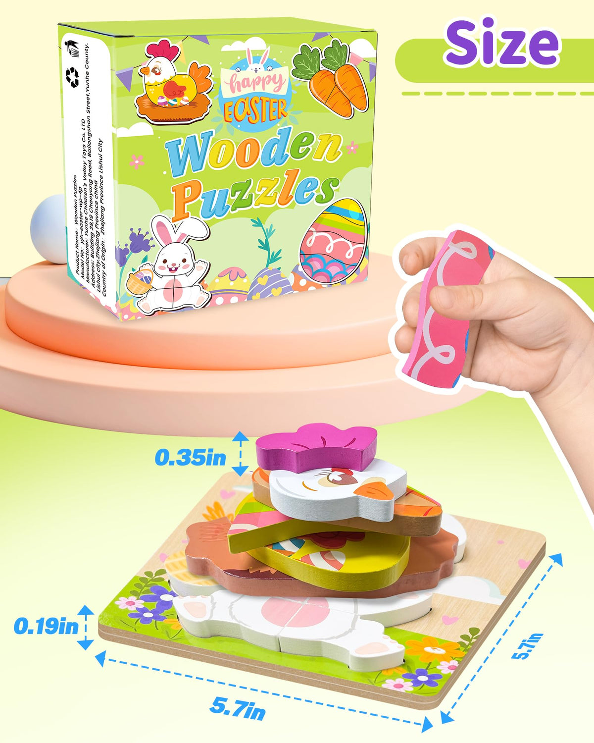Oomloid Easter Wooden Puzzles 4-Pack – Montessori Toddler Toys, Party Favors & Easter Basket Essentials
