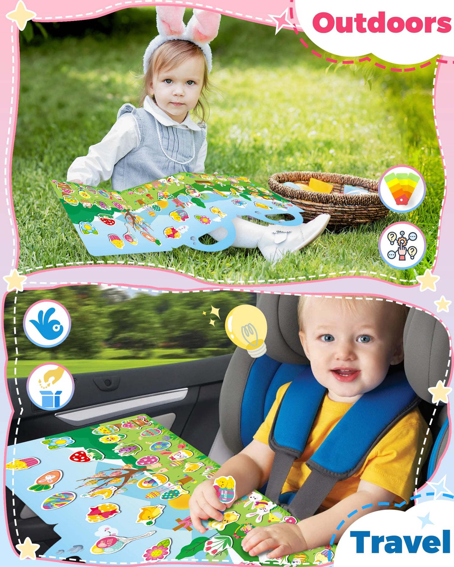 Oomloid Easter Sticker Books for Kids – Reusable, Travel-Friendly, Screen-Free Fun