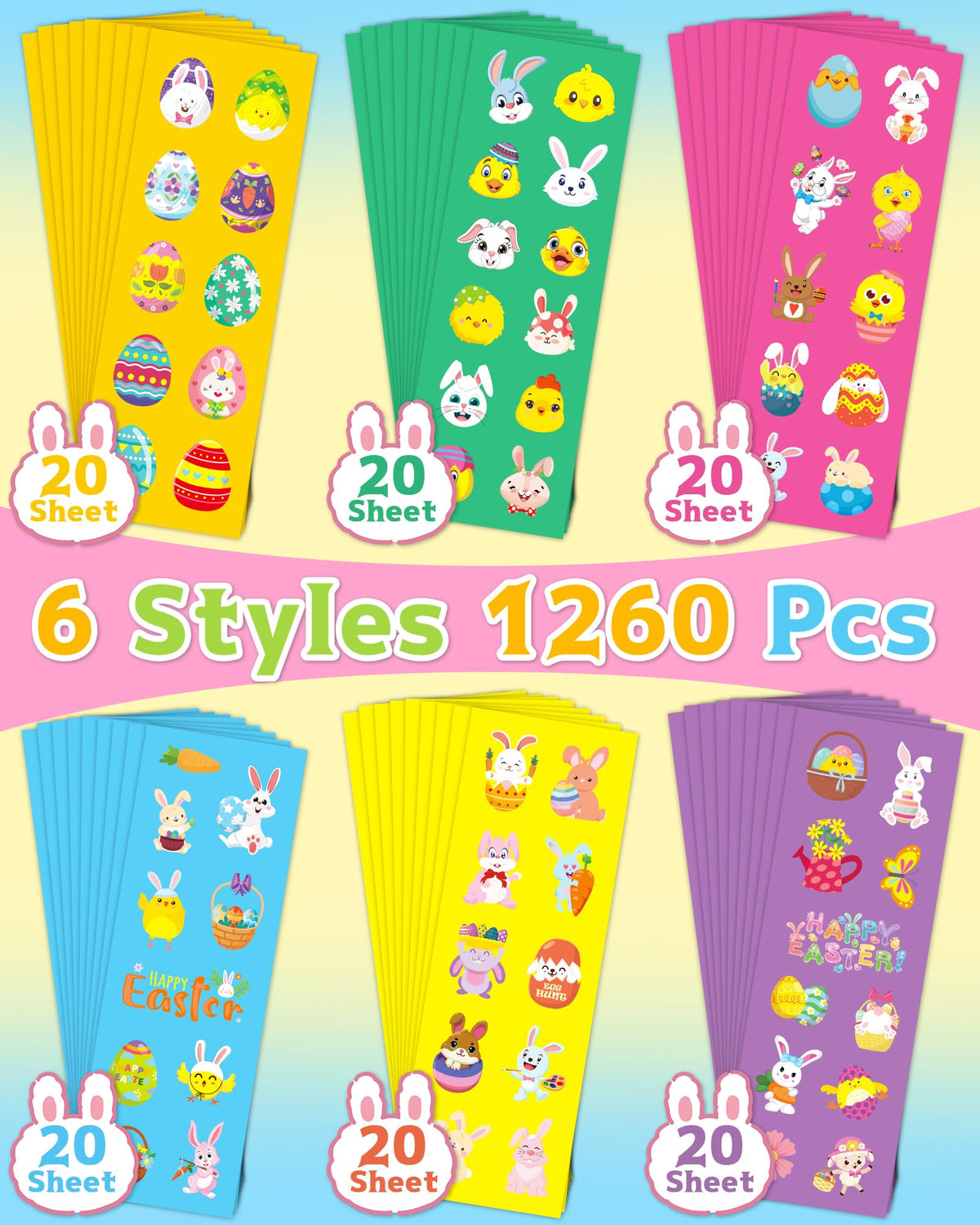 Oomloid 1260 Easter Stickers – 120 Sheets of Bunny, Egg & Basket Designs for Kids