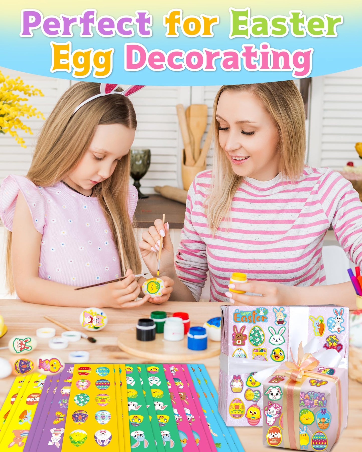 Oomloid 1260 Easter Stickers – 120 Sheets of Bunny, Egg & Basket Designs for Kids