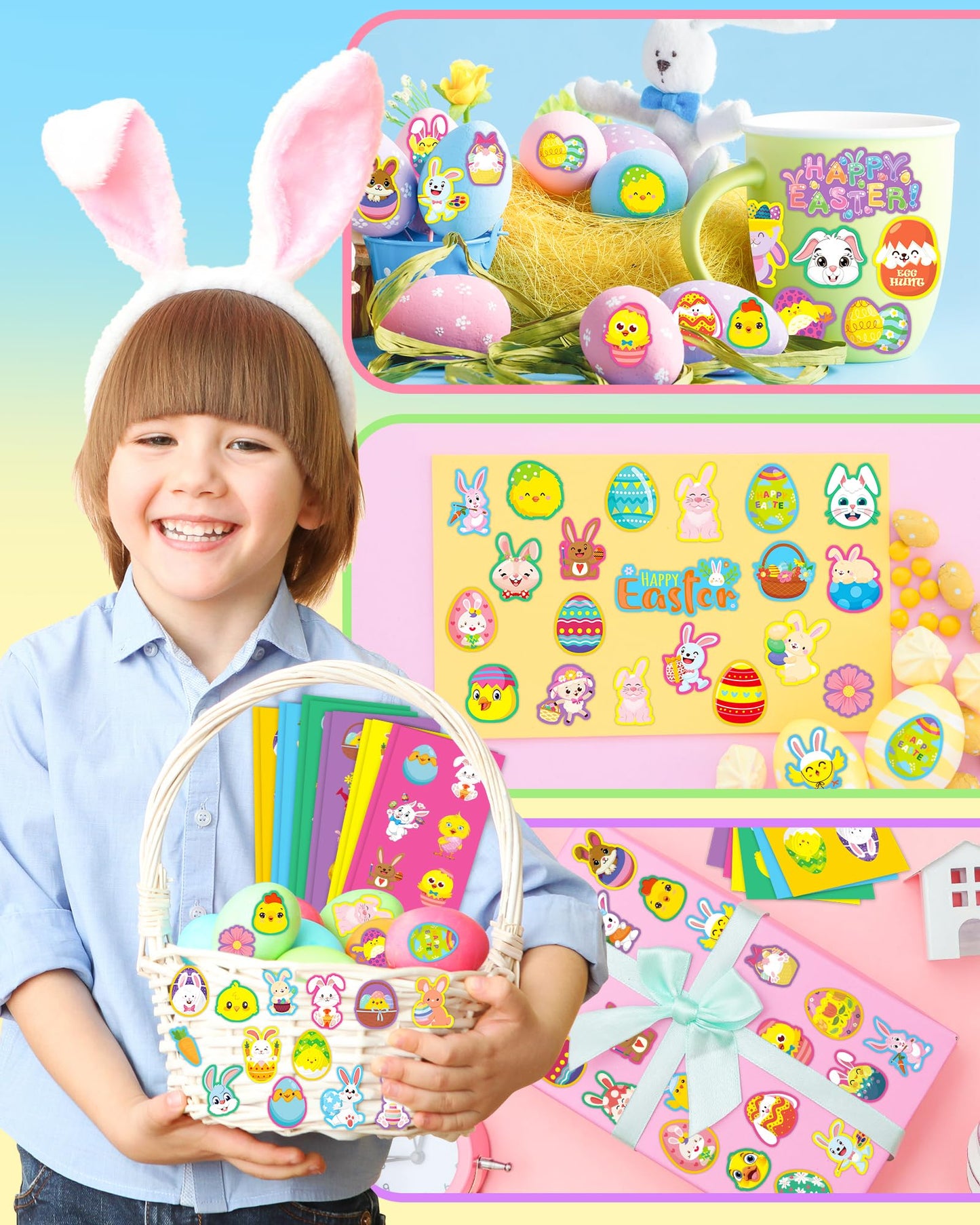 Oomloid 1260 Easter Stickers – 120 Sheets of Bunny, Egg & Basket Designs for Kids