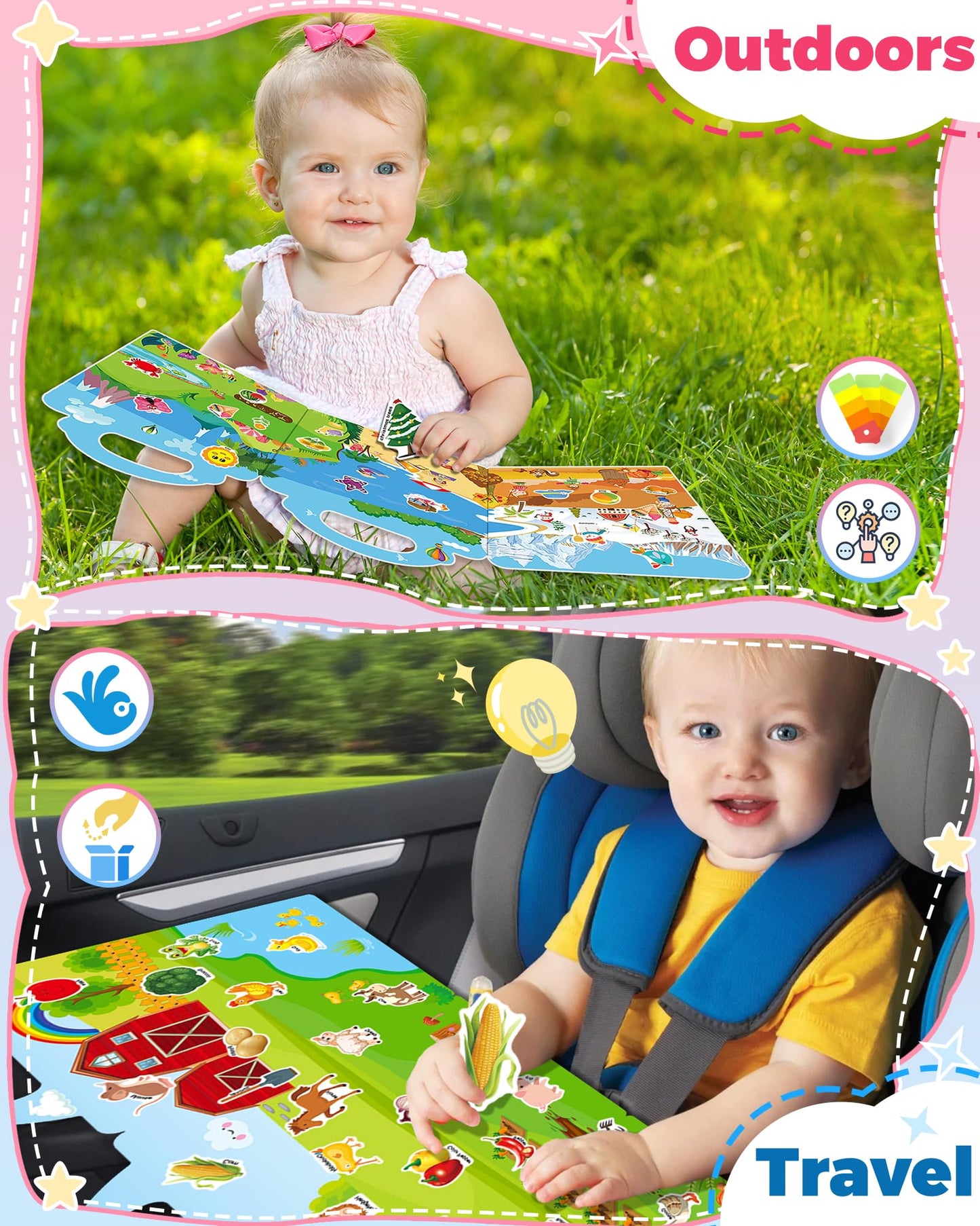 Oomloid 3-Pack Reusable Sticker Book for Toddlers – Farm, Fairy Tale & Seasons