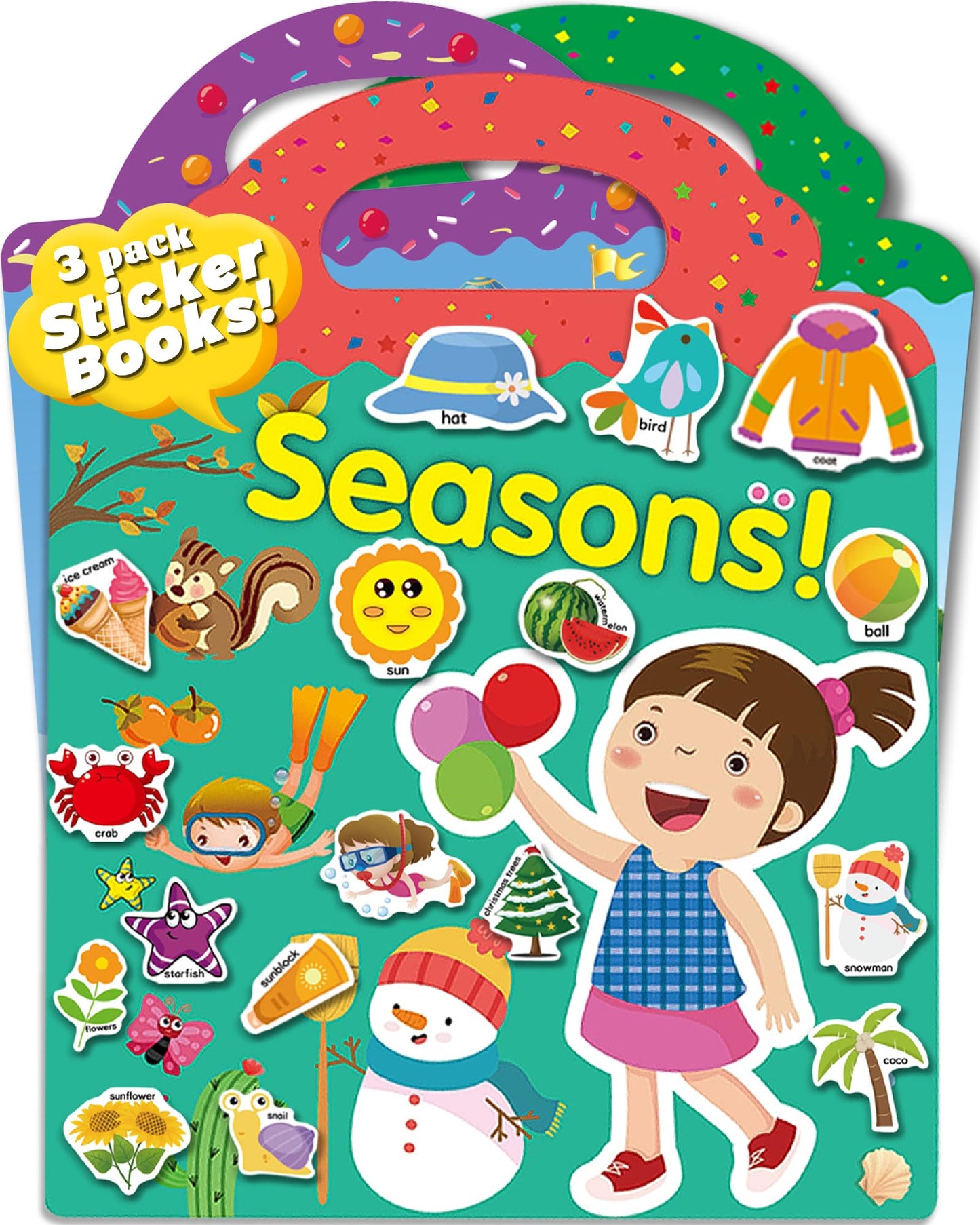 Oomloid 3-Pack Reusable Sticker Book for Toddlers – Farm, Fairy Tale & Seasons