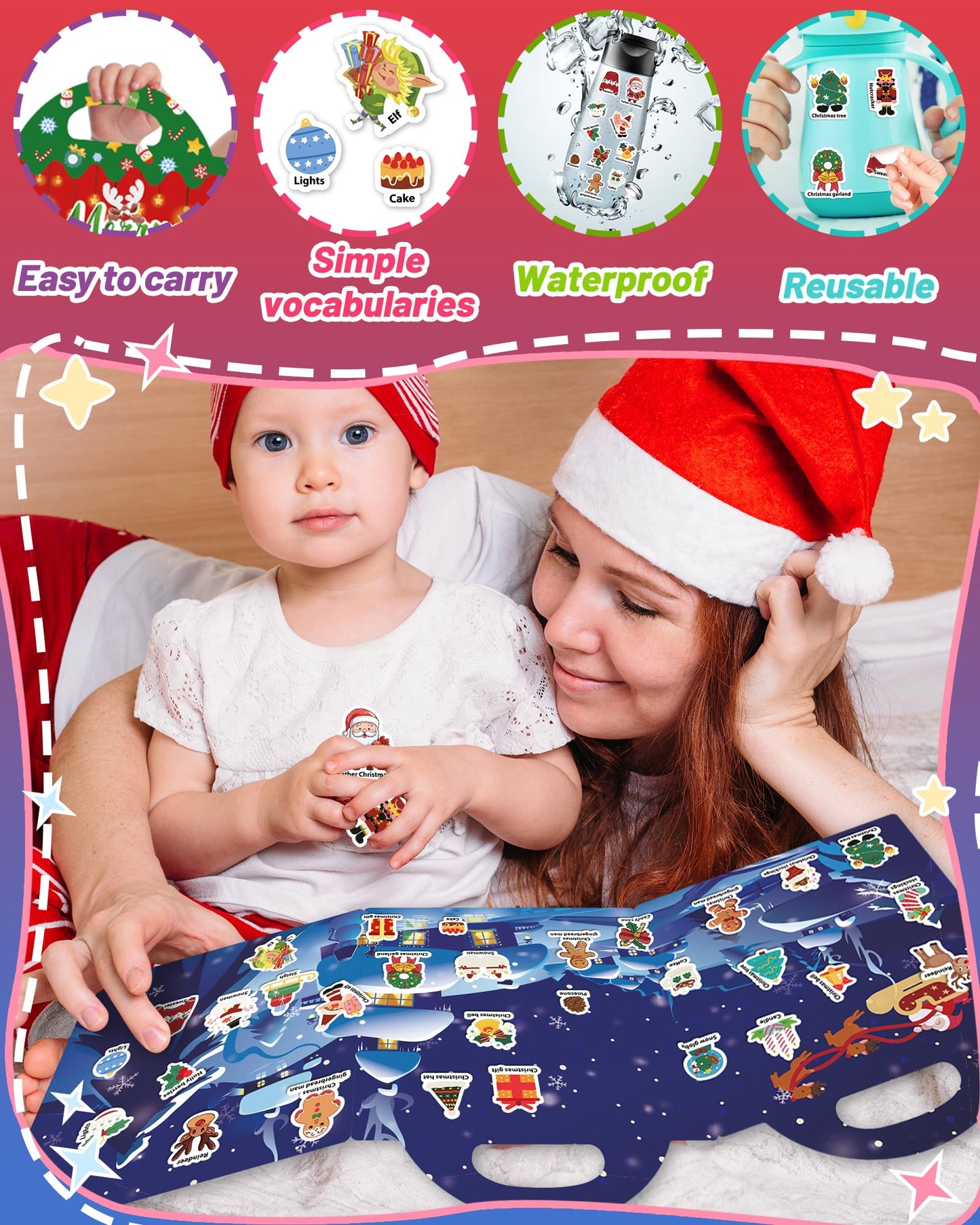 Oomloid Christmas Sticker Books for Kids – Reusable, Screen-Free Travel Toys & Stocking Stuffers
