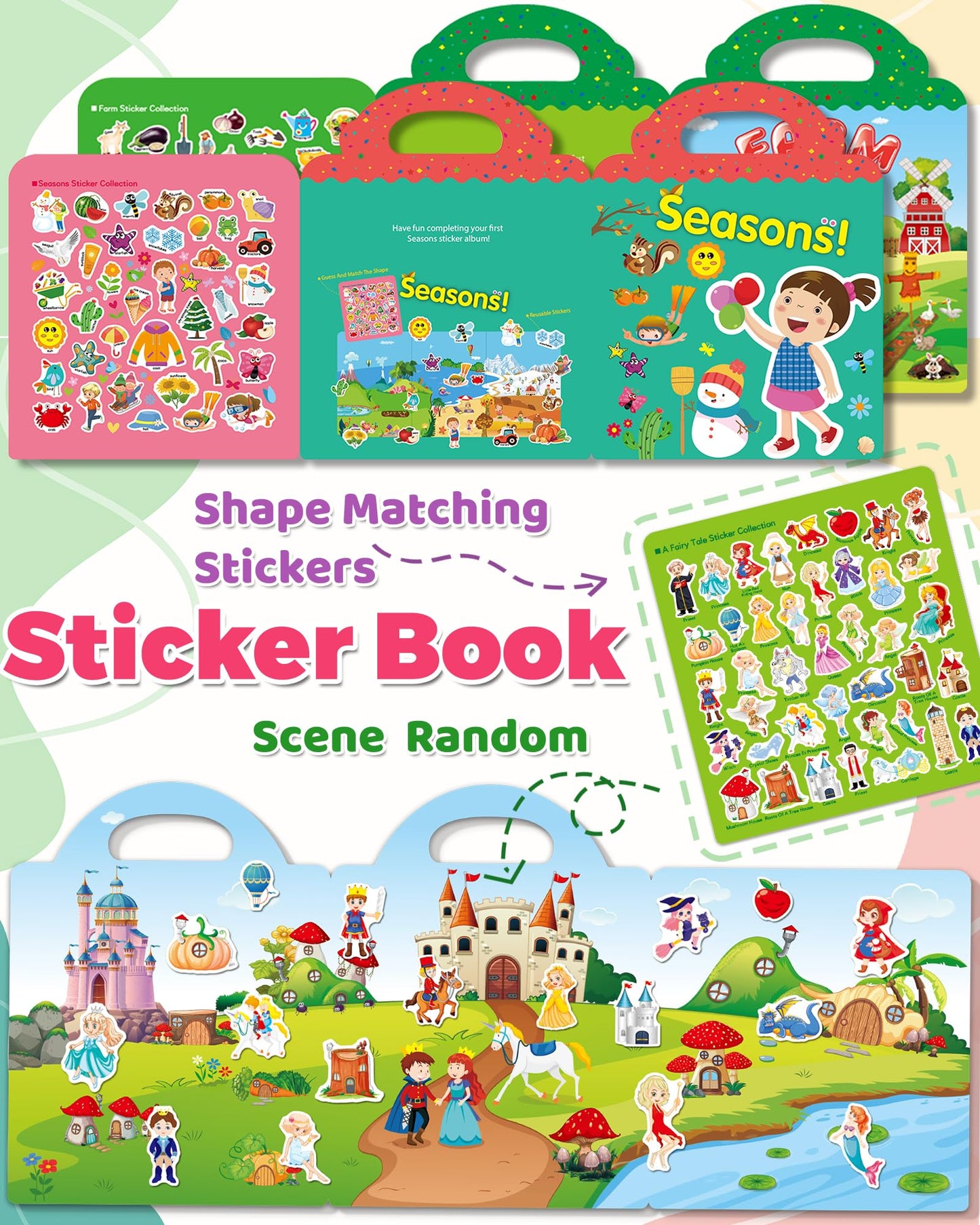 Oomloid 3-Pack Reusable Sticker Book for Toddlers – Farm, Fairy Tale & Seasons