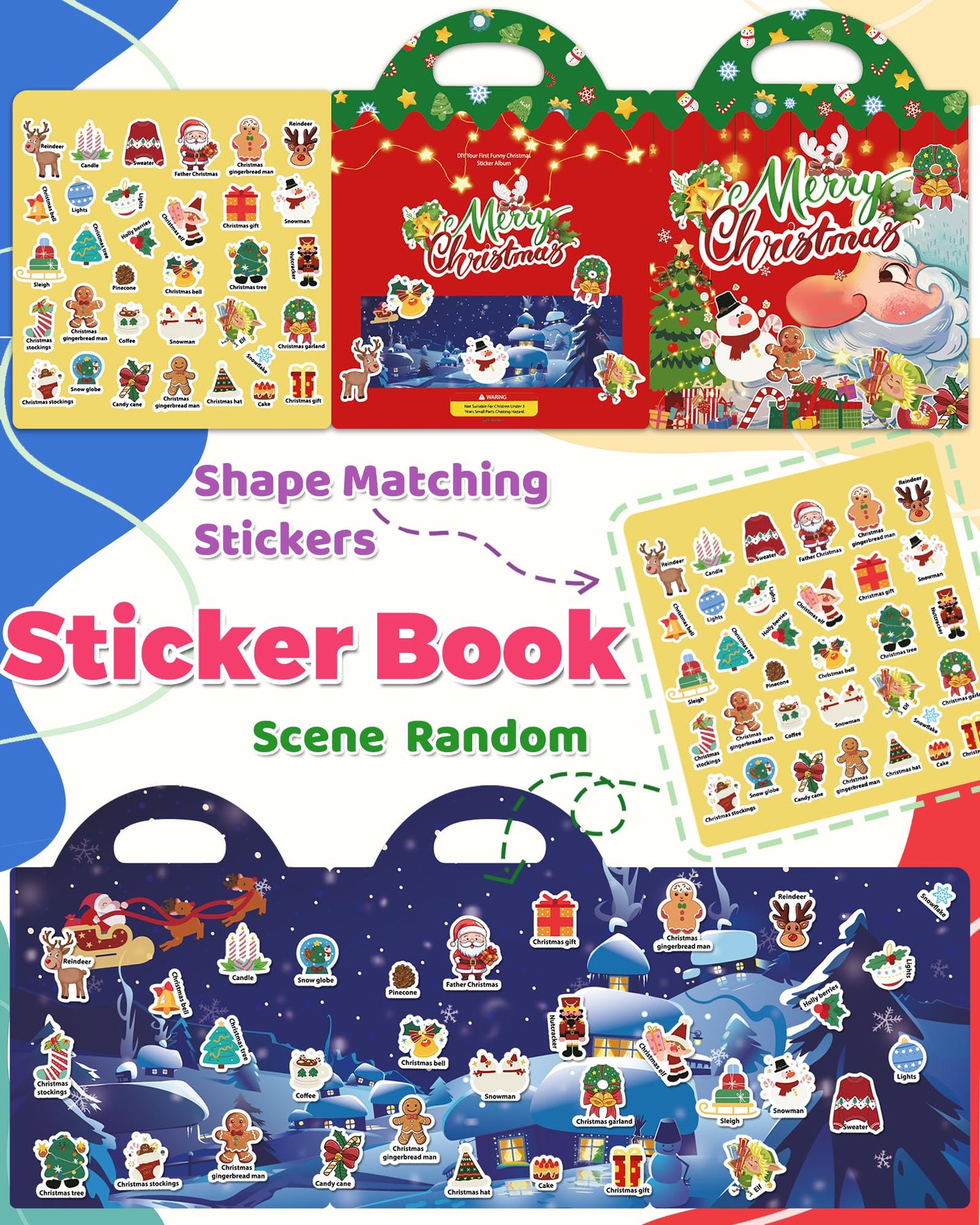 Oomloid Christmas Sticker Books for Kids – Reusable, Screen-Free Travel Toys & Stocking Stuffers
