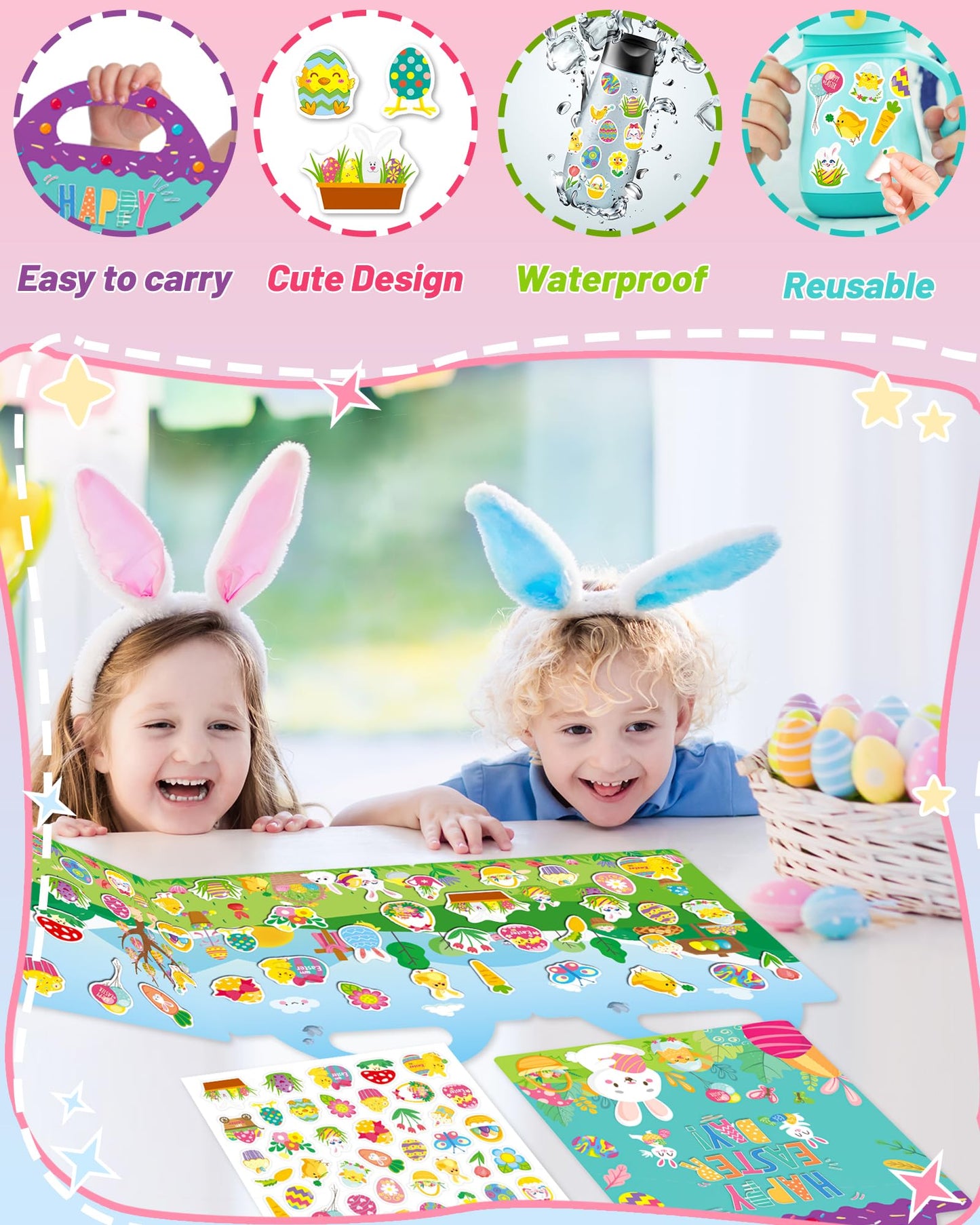 Oomloid Easter Sticker Books for Kids – Reusable, Travel-Friendly, Screen-Free Fun