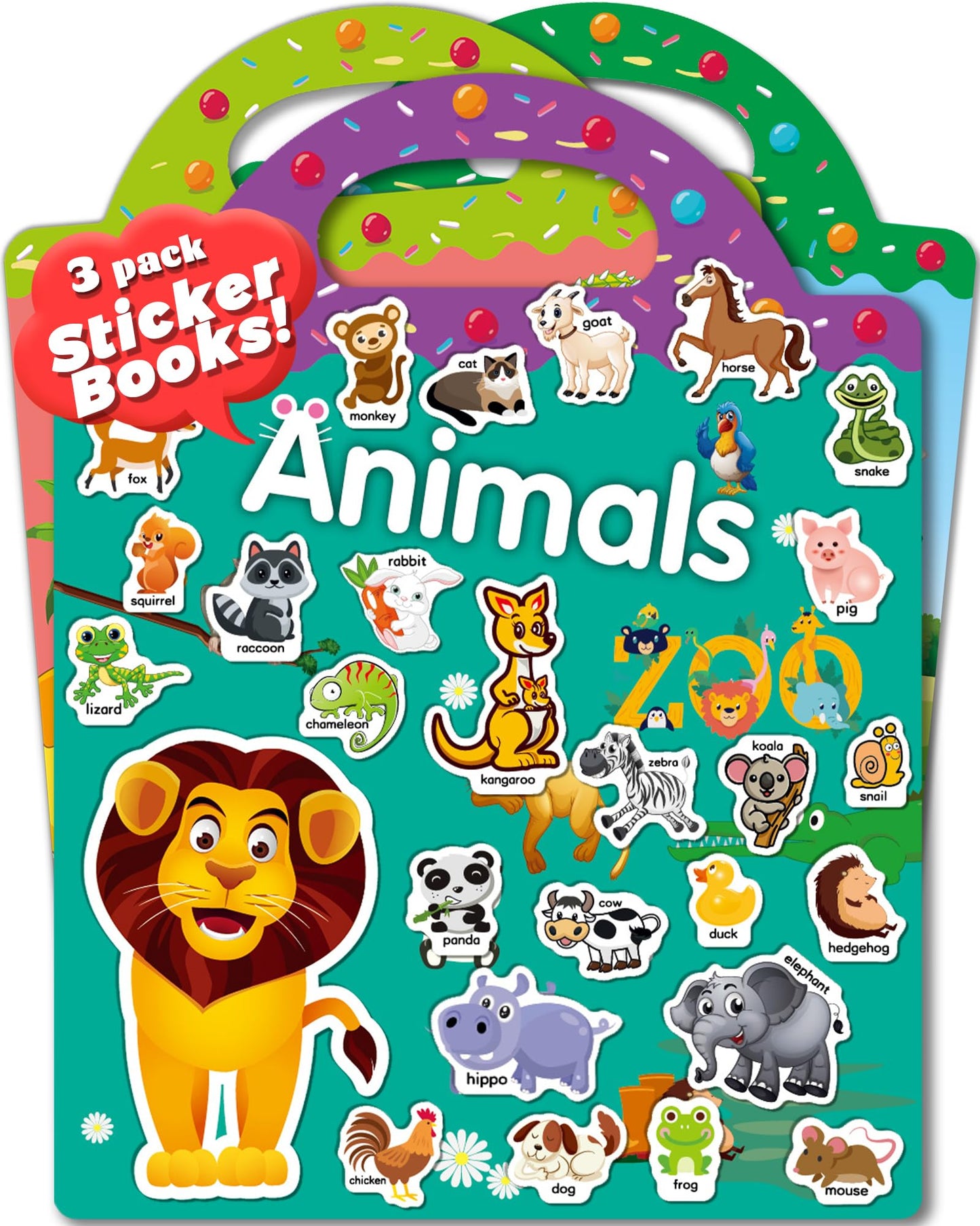 Oomloid 3 Pack Reusable Sticker Book for Toddlers – Farm, Dinosaurs & Animals | Travel & Gift