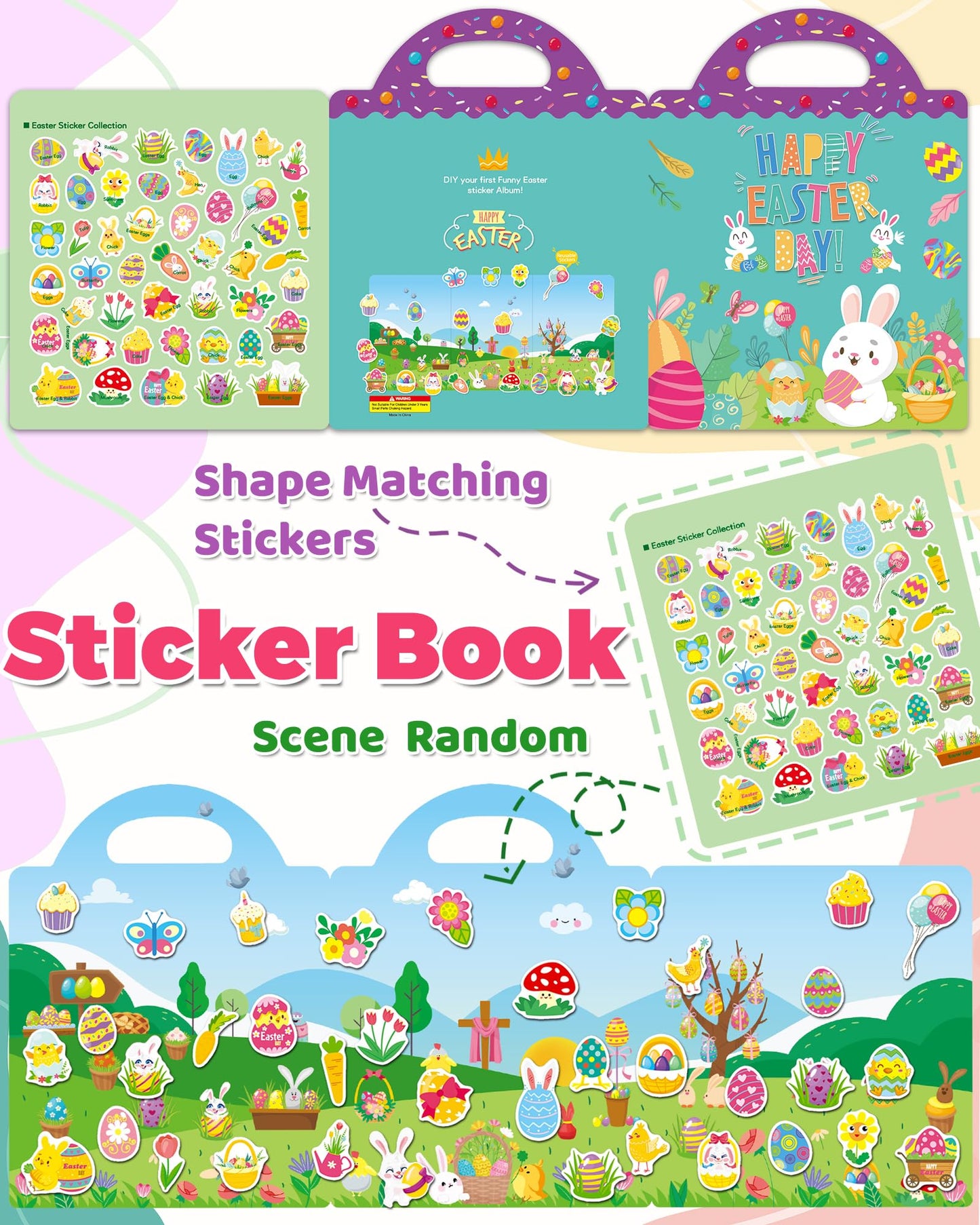 Oomloid Easter Sticker Books for Kids – Reusable, Travel-Friendly, Screen-Free Fun