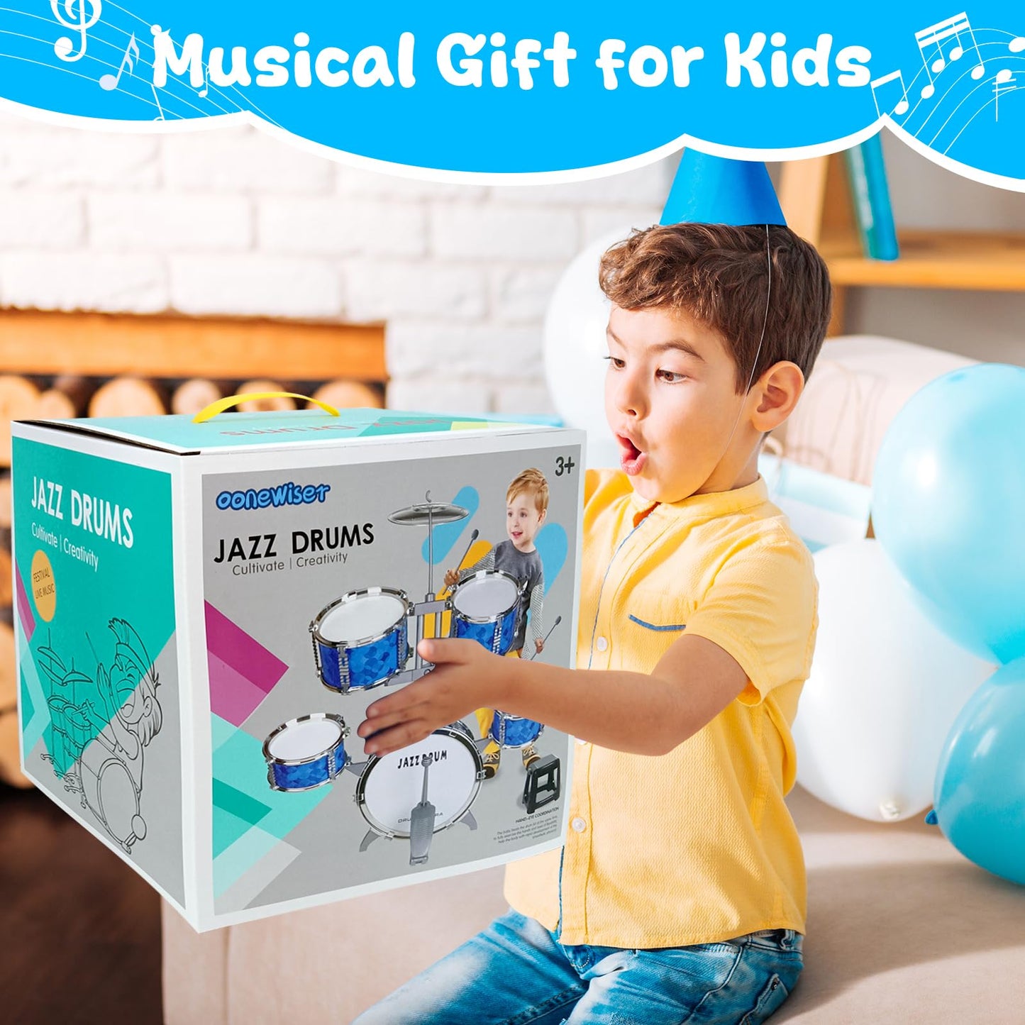 OoneWiser Kids 5-Piece Drum Set for Ages 3-7 | Beginner Friendly Musical Toys