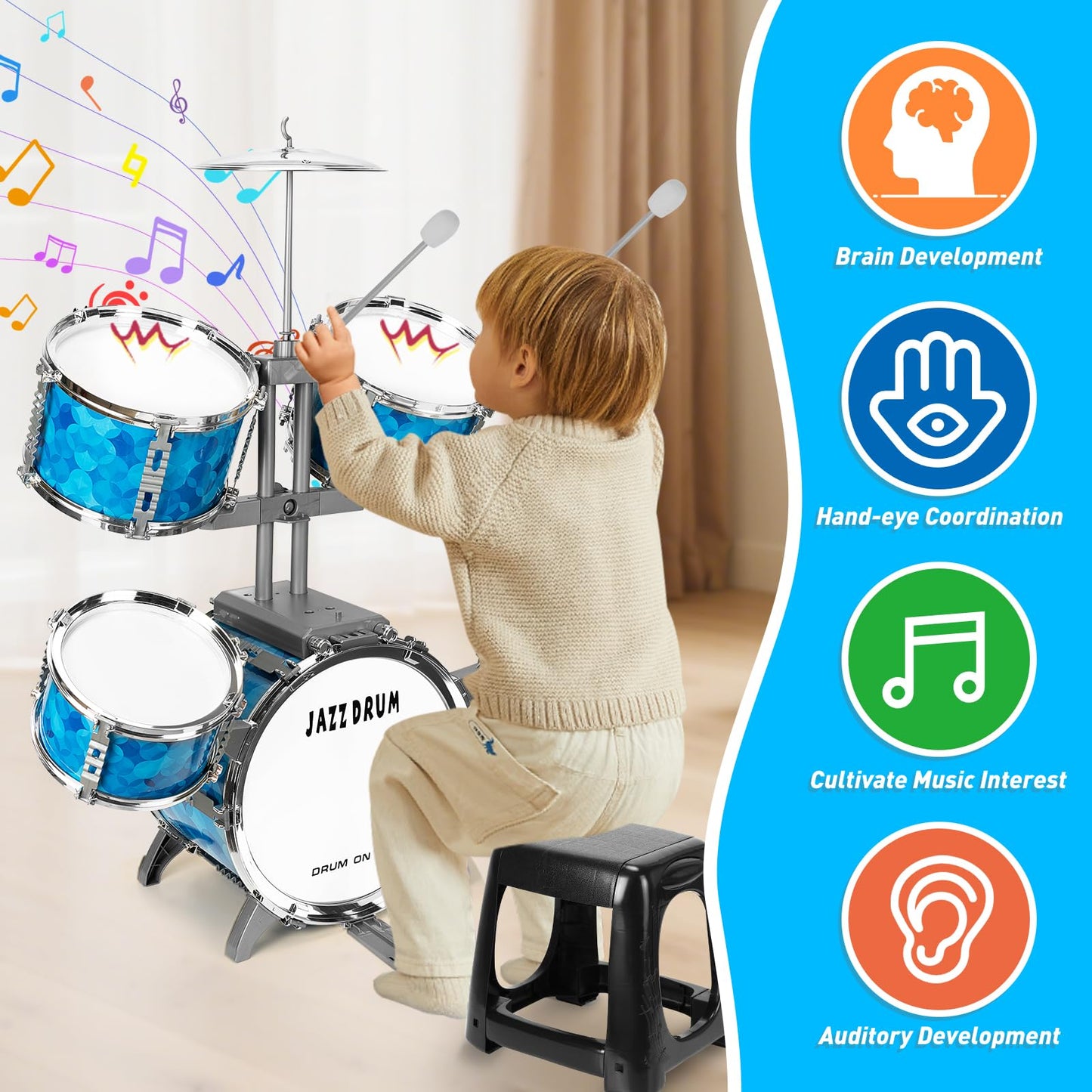 OoneWiser Kids 5-Piece Drum Set for Ages 3-7 | Beginner Friendly Musical Toys