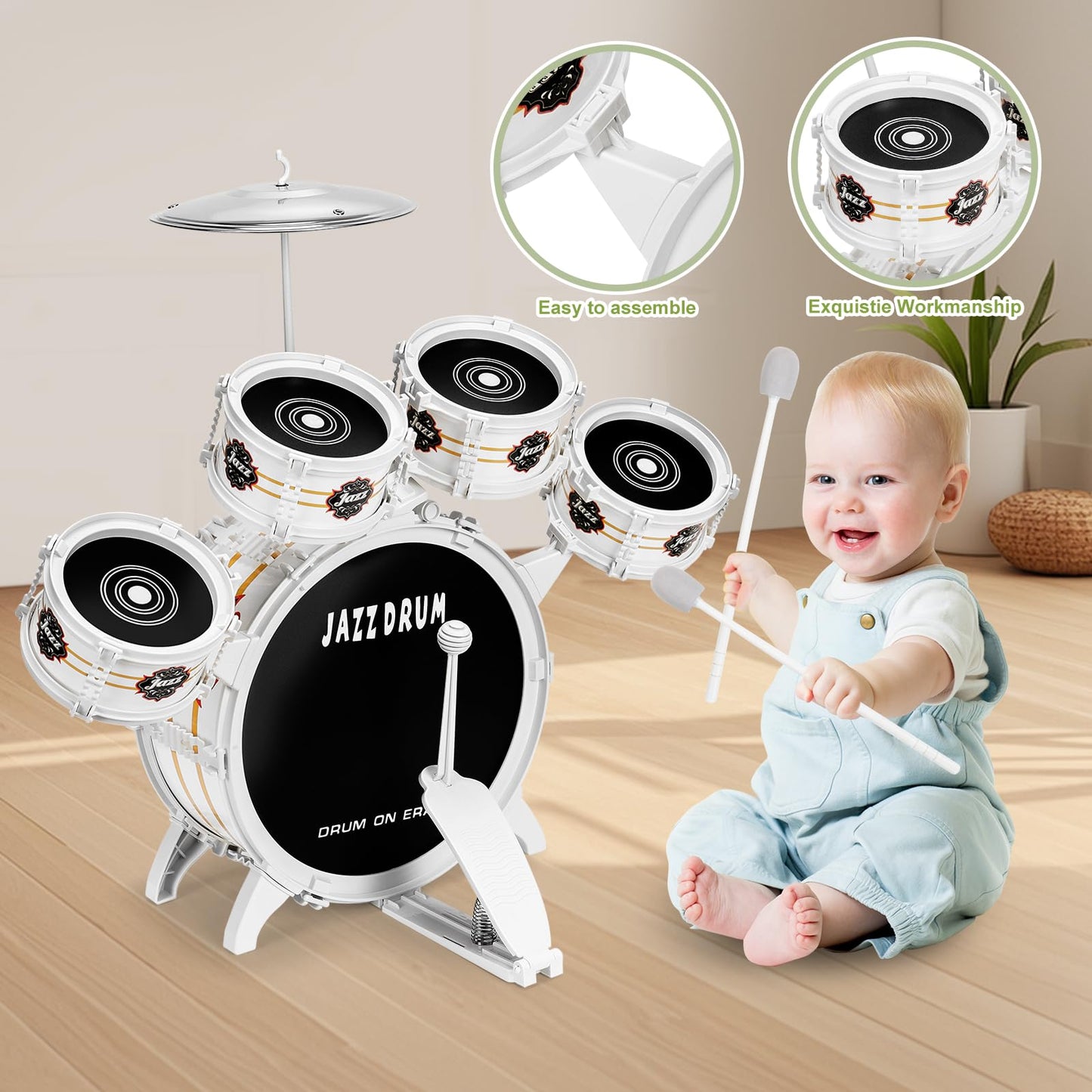 OoneWiser Kids Drum Set – 5-Piece Toddler Drum Kit for Ages 1-5