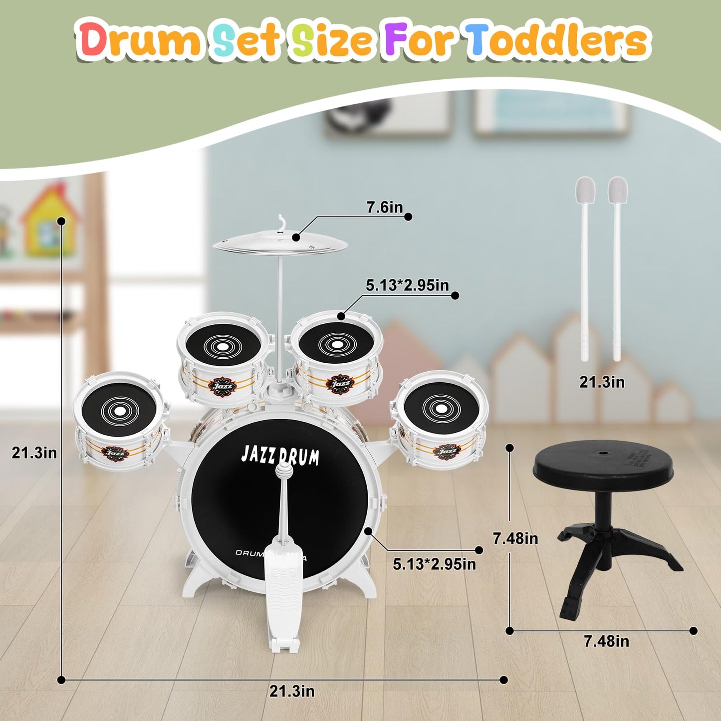 OoneWiser Kids Drum Set – 5-Piece Toddler Drum Kit for Ages 1-5