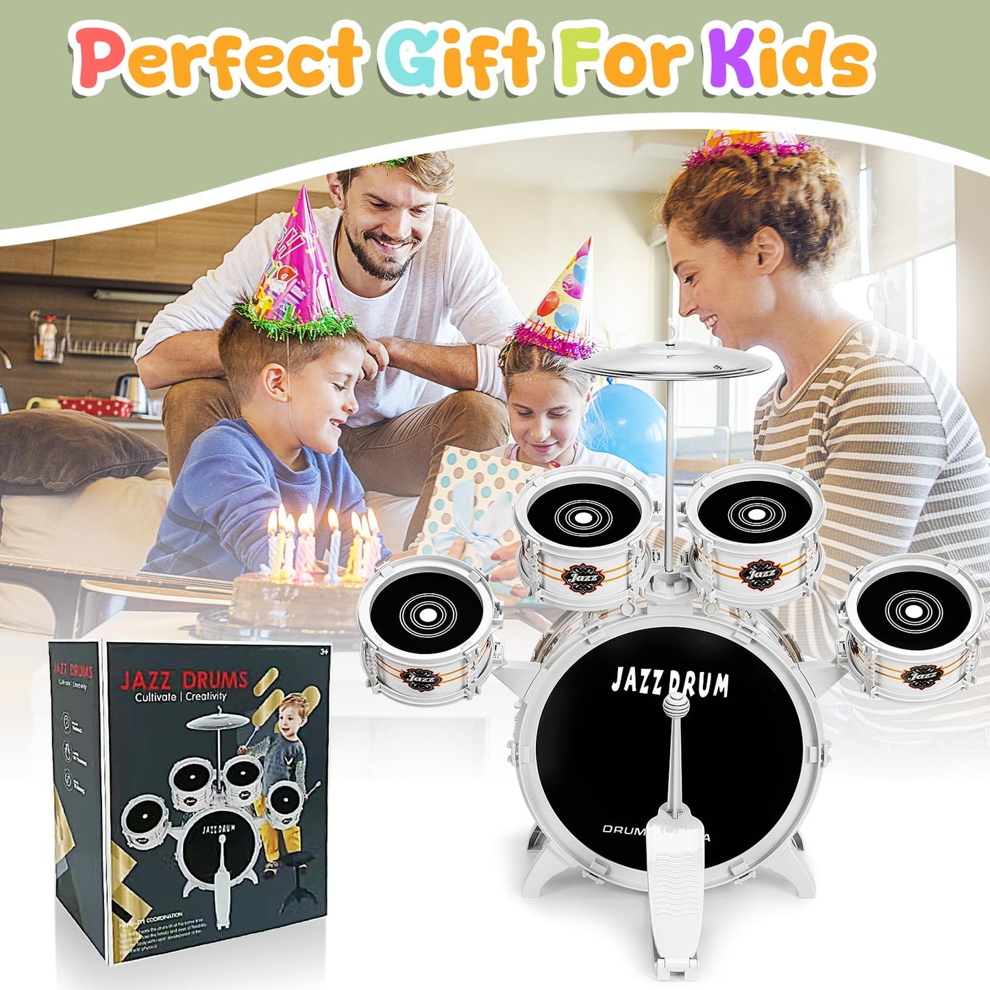 OoneWiser Kids Drum Set – 5-Piece Toddler Drum Kit for Ages 1-5