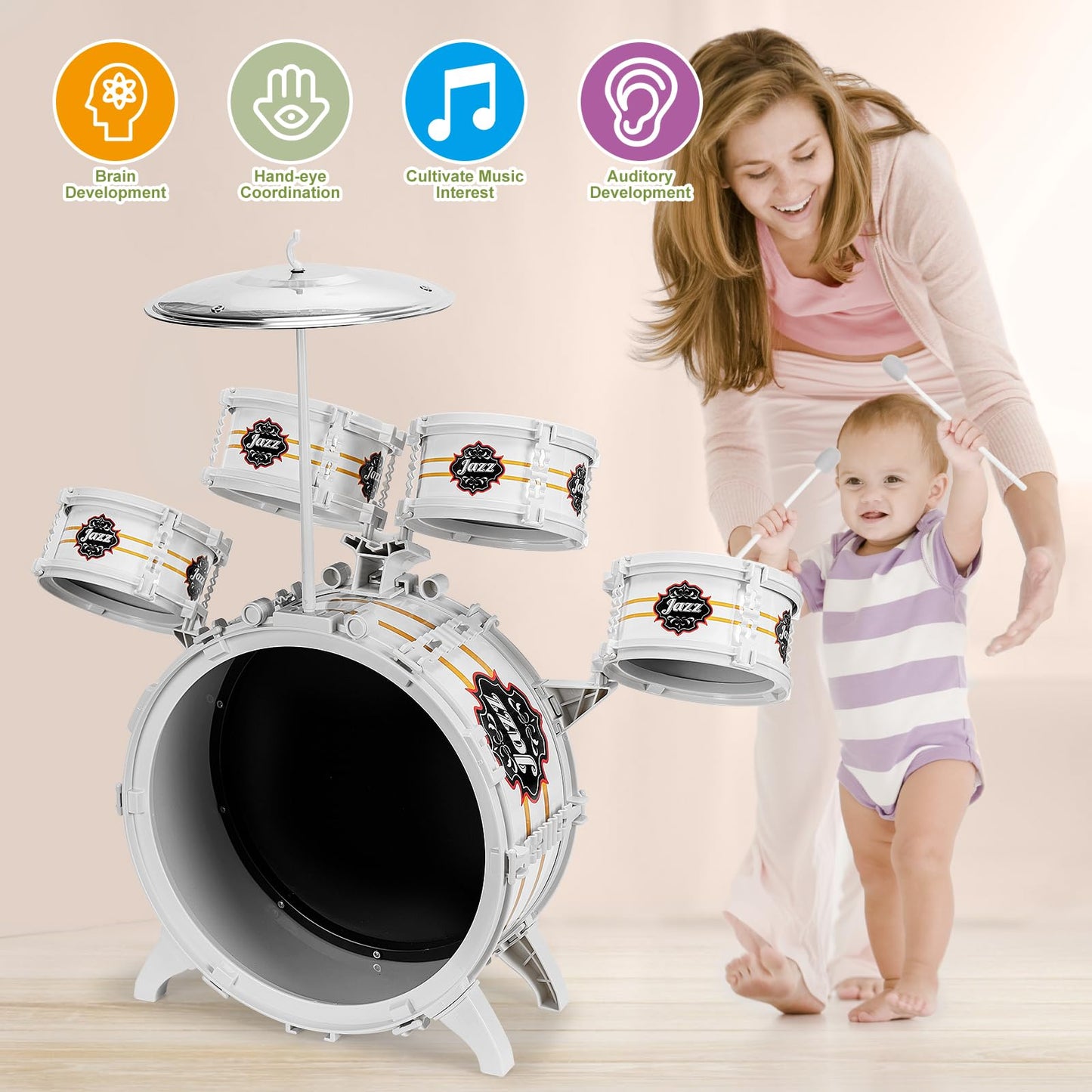 OoneWiser Kids Drum Set – 5-Piece Toddler Drum Kit for Ages 1-5