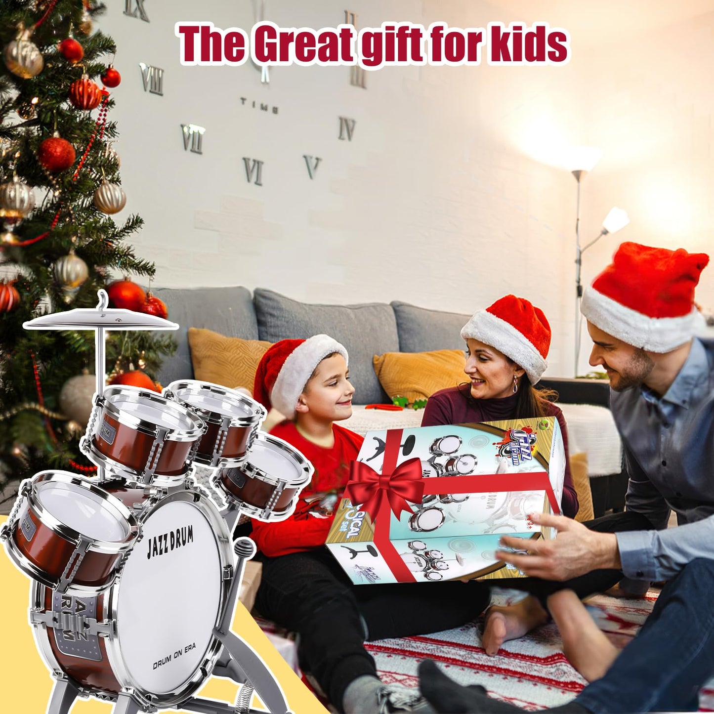 OoneWiser Kids Drum Set for Toddlers 1-5 - 9-Piece Drum Kit with Stool