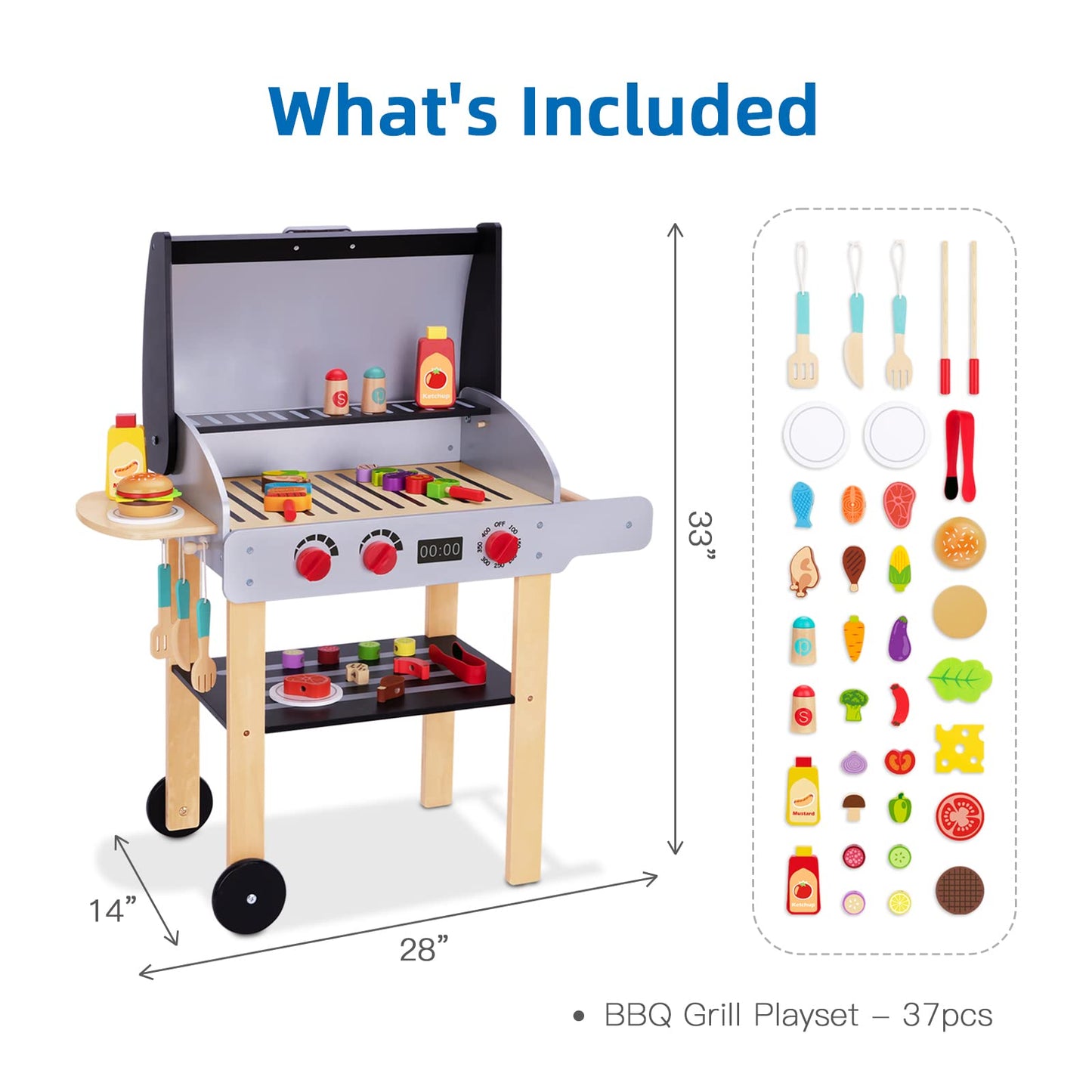 OOOK Wooden Play Barbecue Grill – Realistic Pretend Play Toy for Toddlers 3+