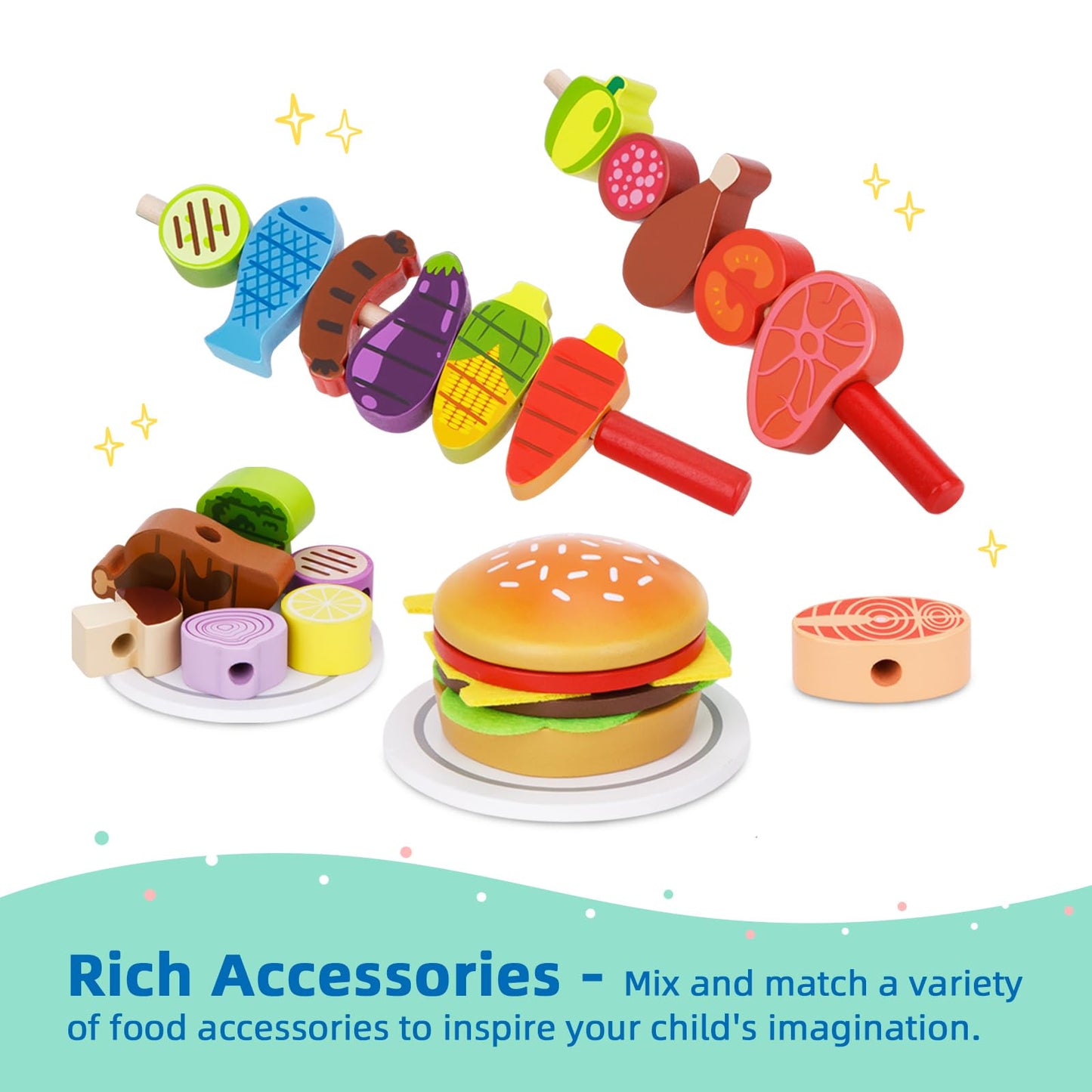 OOOK Wooden Play Barbecue Grill – Realistic Pretend Play Toy for Toddlers 3+