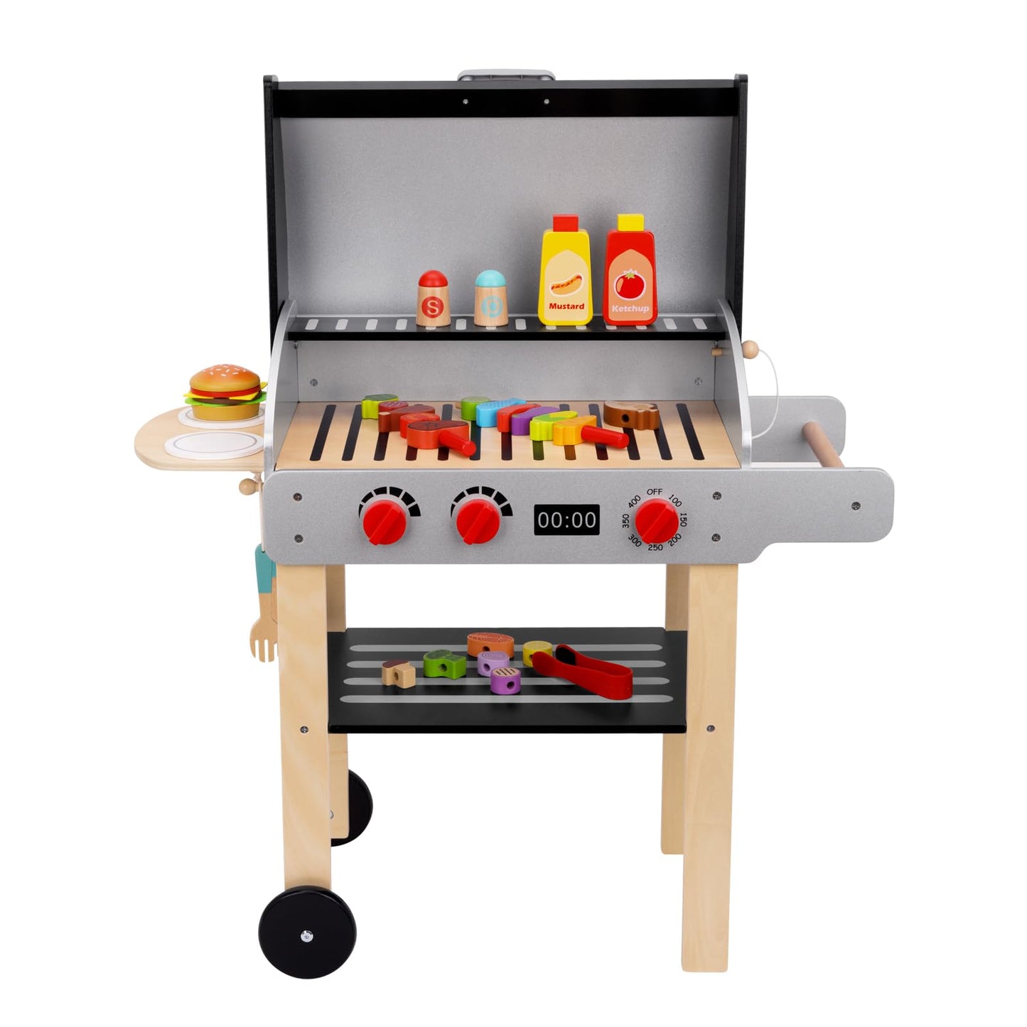 OOOK Wooden Play Barbecue Grill – Realistic Pretend Play Toy for Toddlers 3+