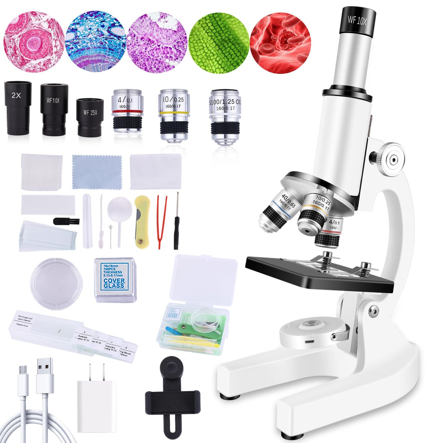 OOZSTAR Microscope 40X-2000X for Kids & Adults | LED Fill Light, Phone Holder, Home & Classroom Lab