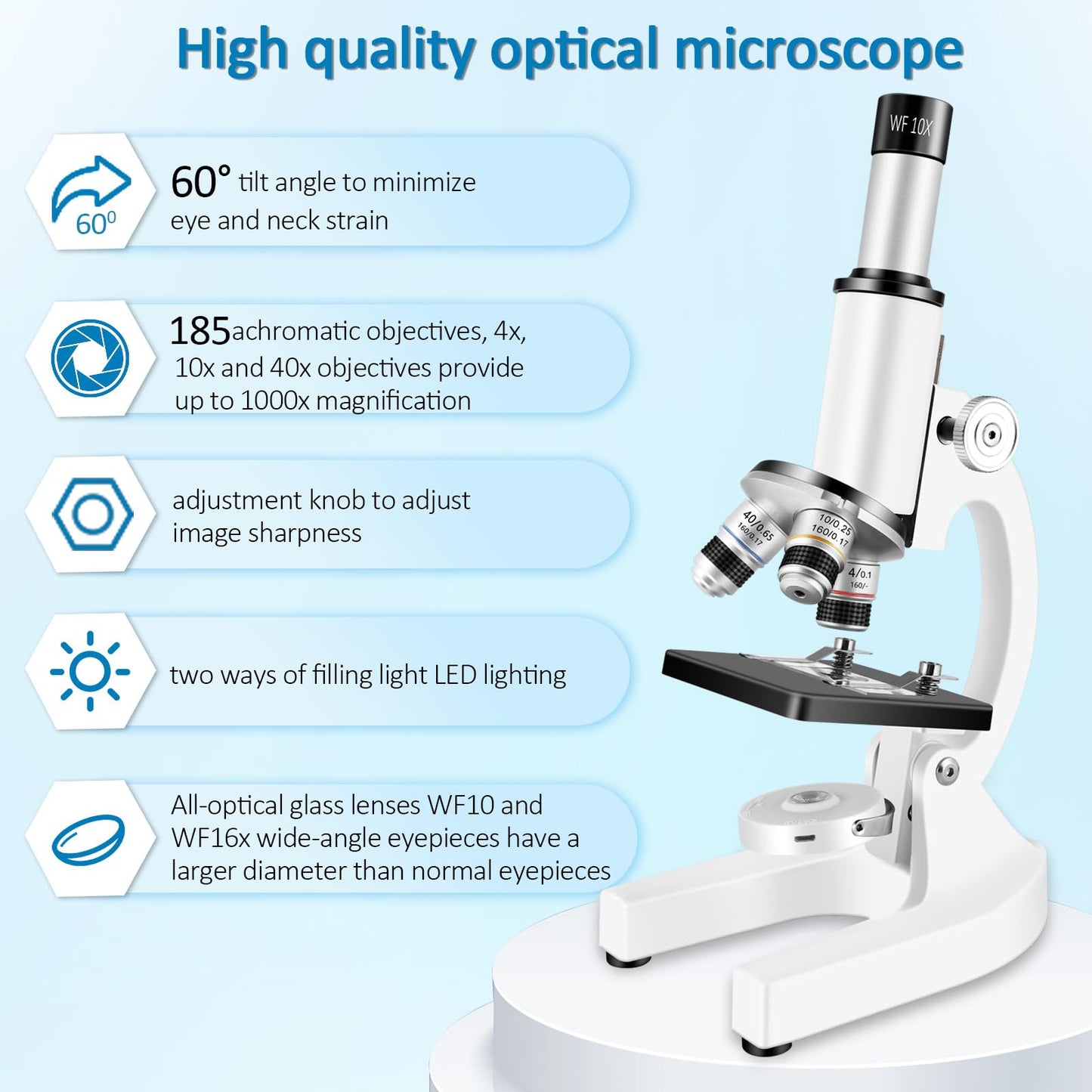 OOZSTAR Microscope 40X-2000X for Kids & Adults | LED Fill Light, Phone Holder, Home & Classroom Lab