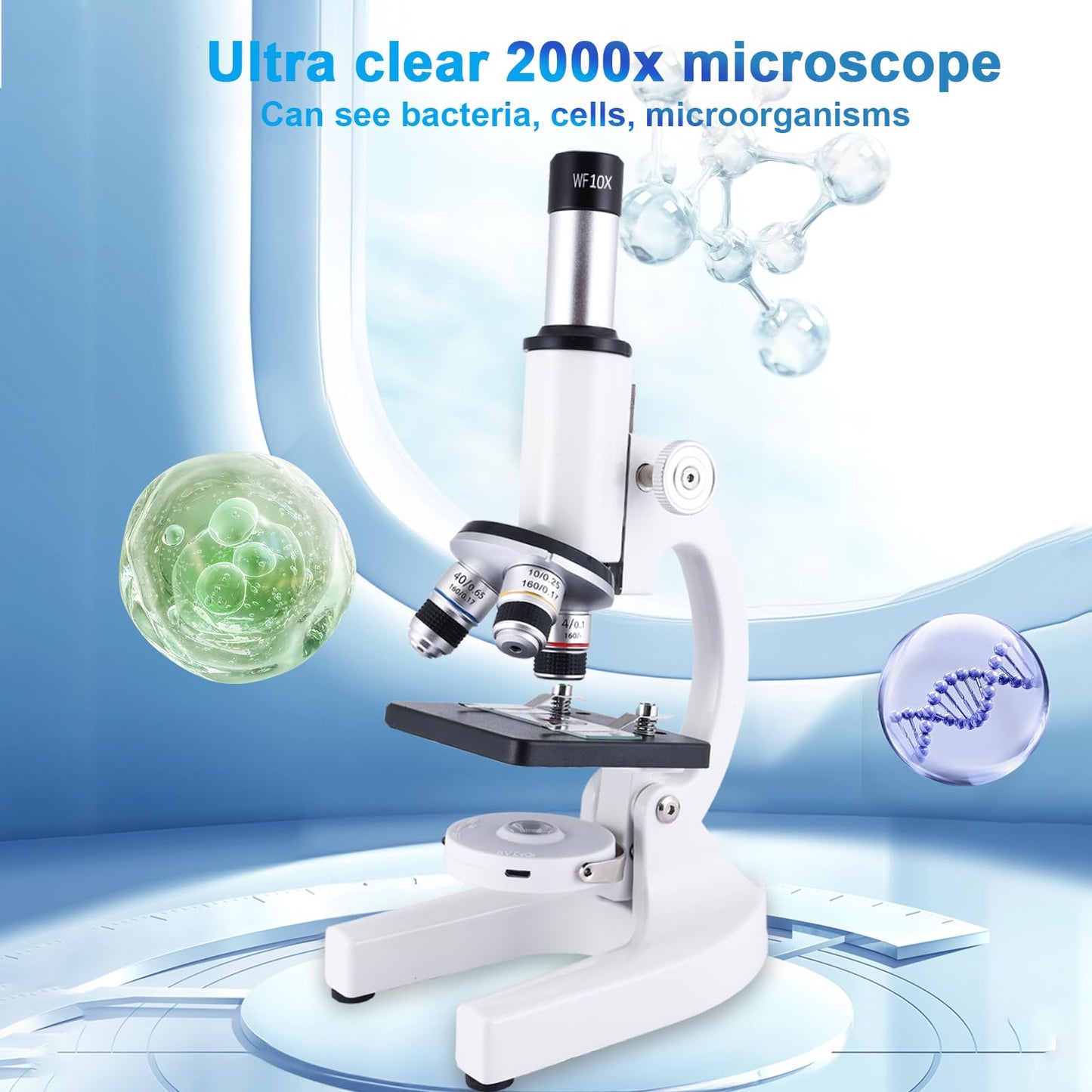 OOZSTAR Microscope 40X-2000X for Kids & Adults | LED Fill Light, Phone Holder, Home & Classroom Lab