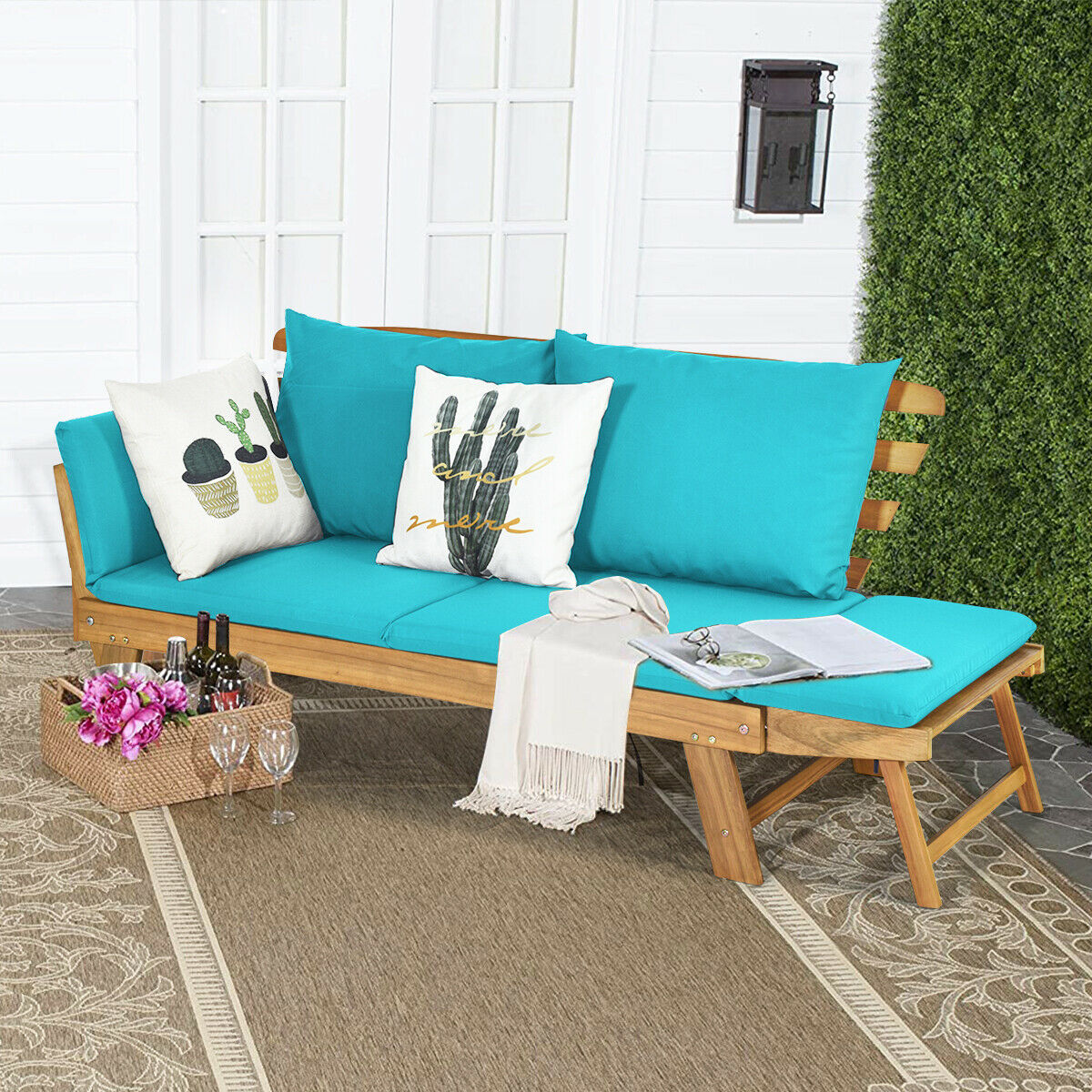 3 in 1 Convertible Cushioned Loveseat Lounger Couch with Pillows-Grey