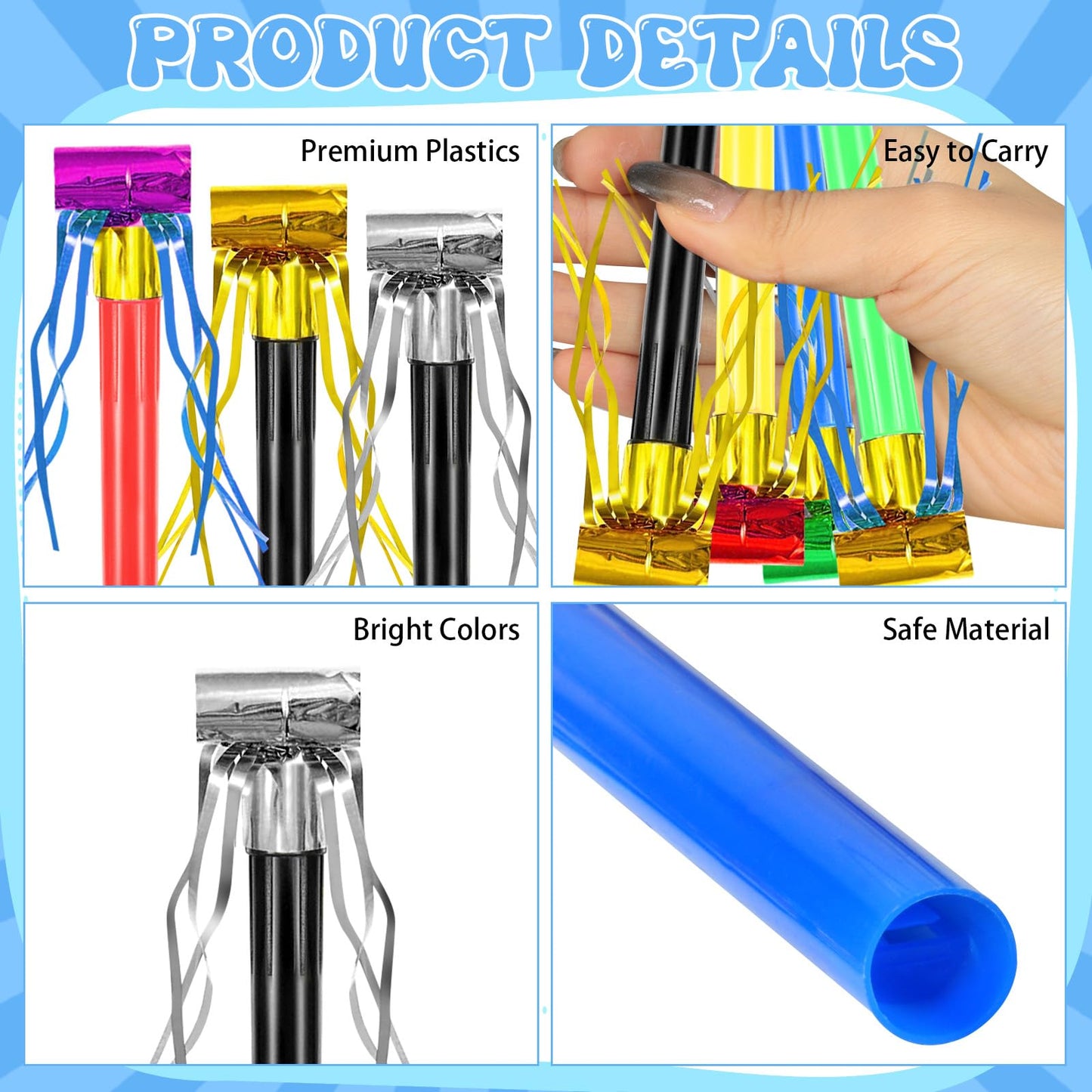 Openfly 48Pcs New Year Noise Makers – Multicolored Fringe Party Blowouts for Celebrations