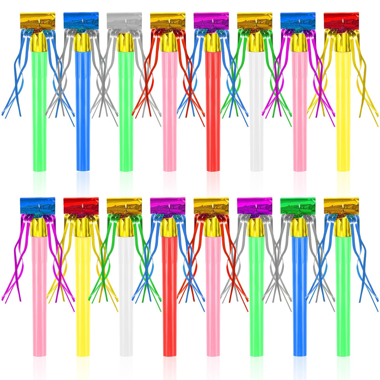 Openfly 48Pcs New Years Noise Makers – Multicolor Glitter Fringed Party Blowouts