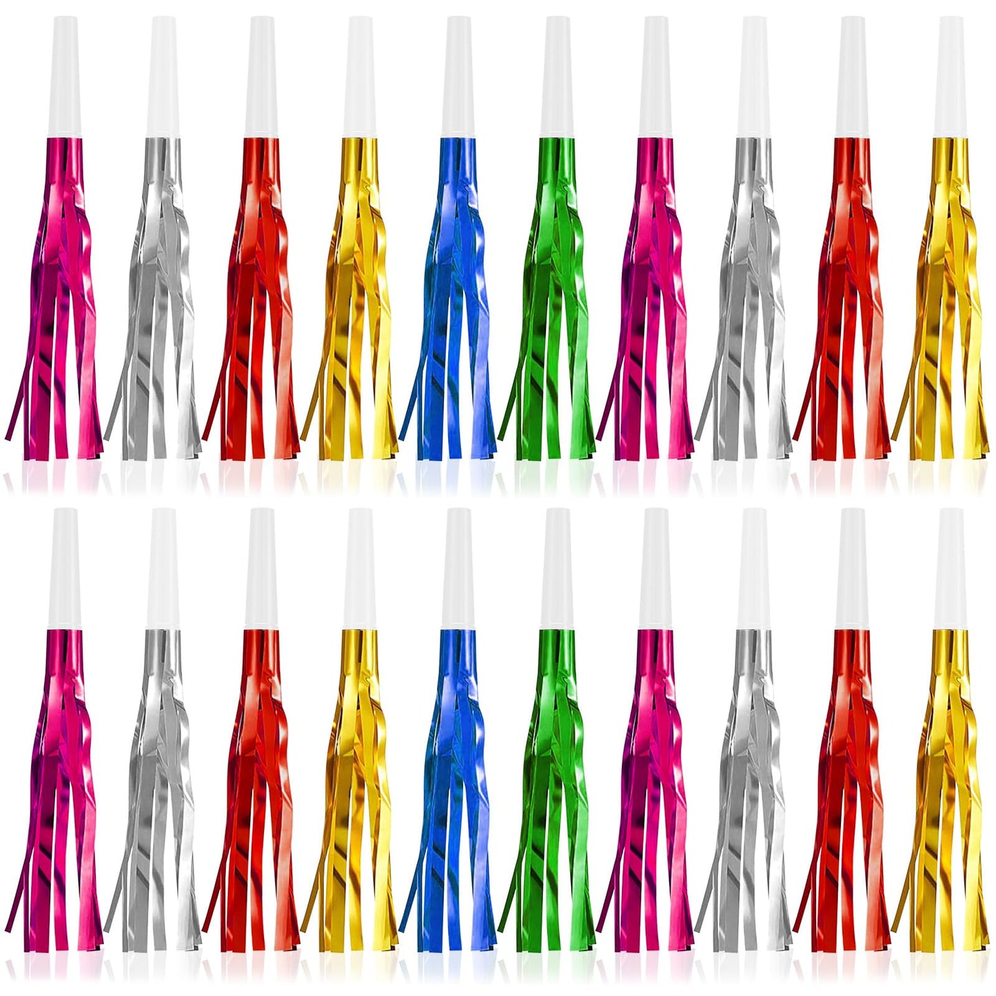 Openfly 48Pcs Happy New Year Noise Makers – Colorful Fringe Blowouts for Parties