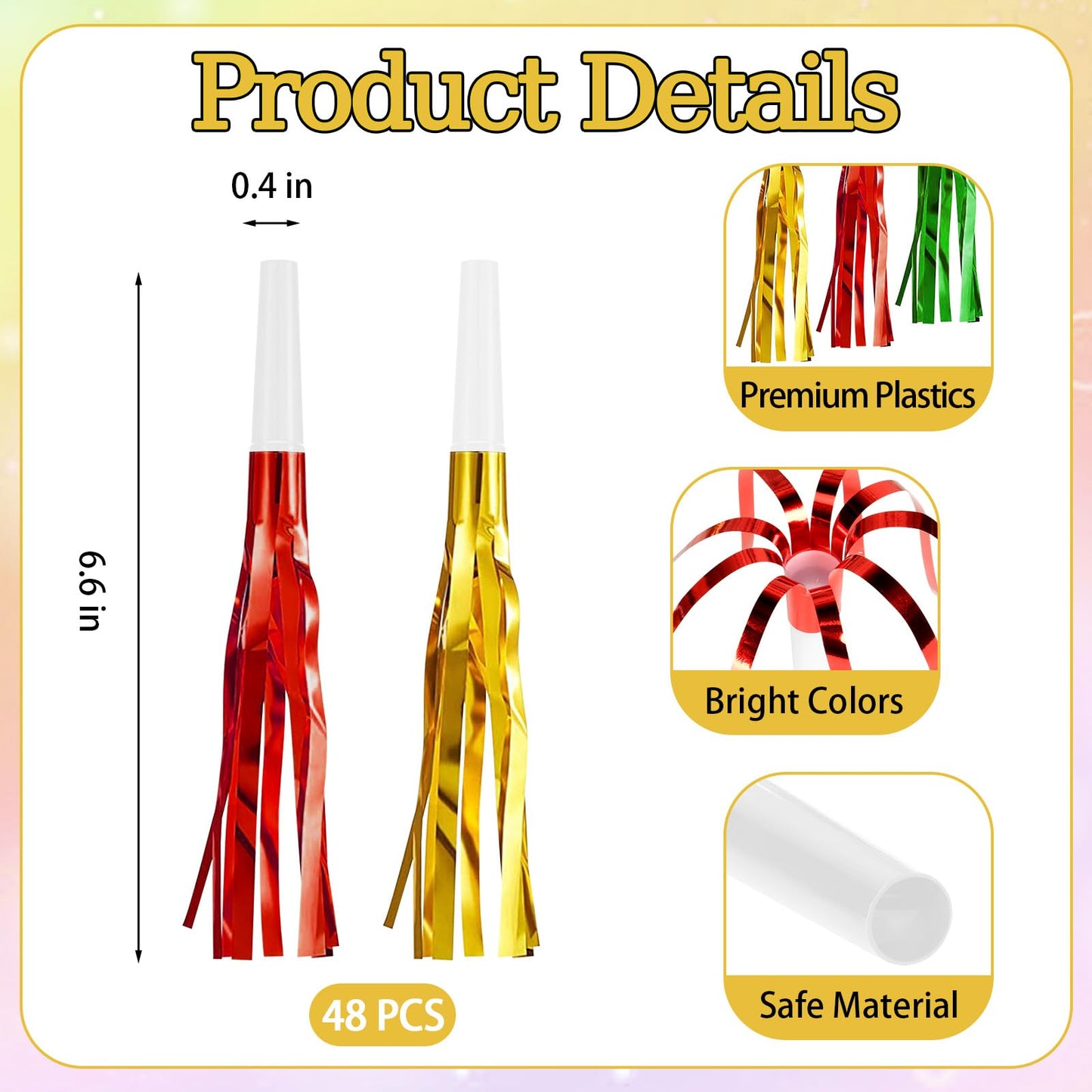 Openfly 48Pcs Happy New Year Noise Makers – Colorful Fringe Blowouts for Parties