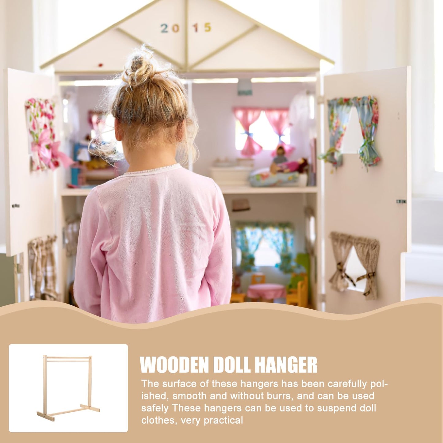 Operitacx Wooden Doll Dress Rack 40cm – Mini Clothes Hanger for Dollhouse Display