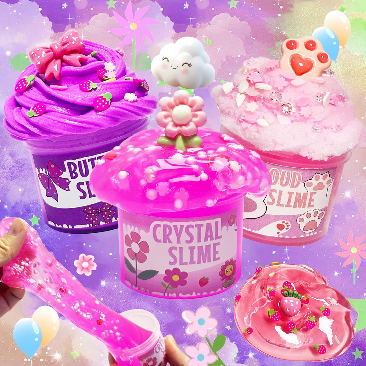OPLDYRK 7 Pack Pink Slime Kits – Butter, Cloud & Crunchy Slime for Kids 8-12