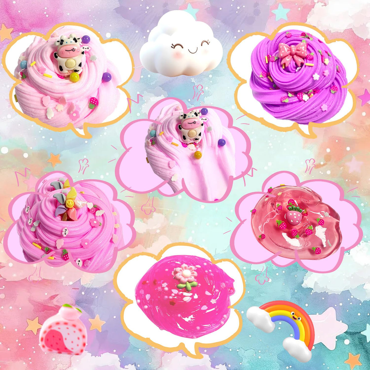 OPLDYRK 7 Pack Pink Slime Kits – Butter, Cloud & Crunchy Slime for Kids 8-12