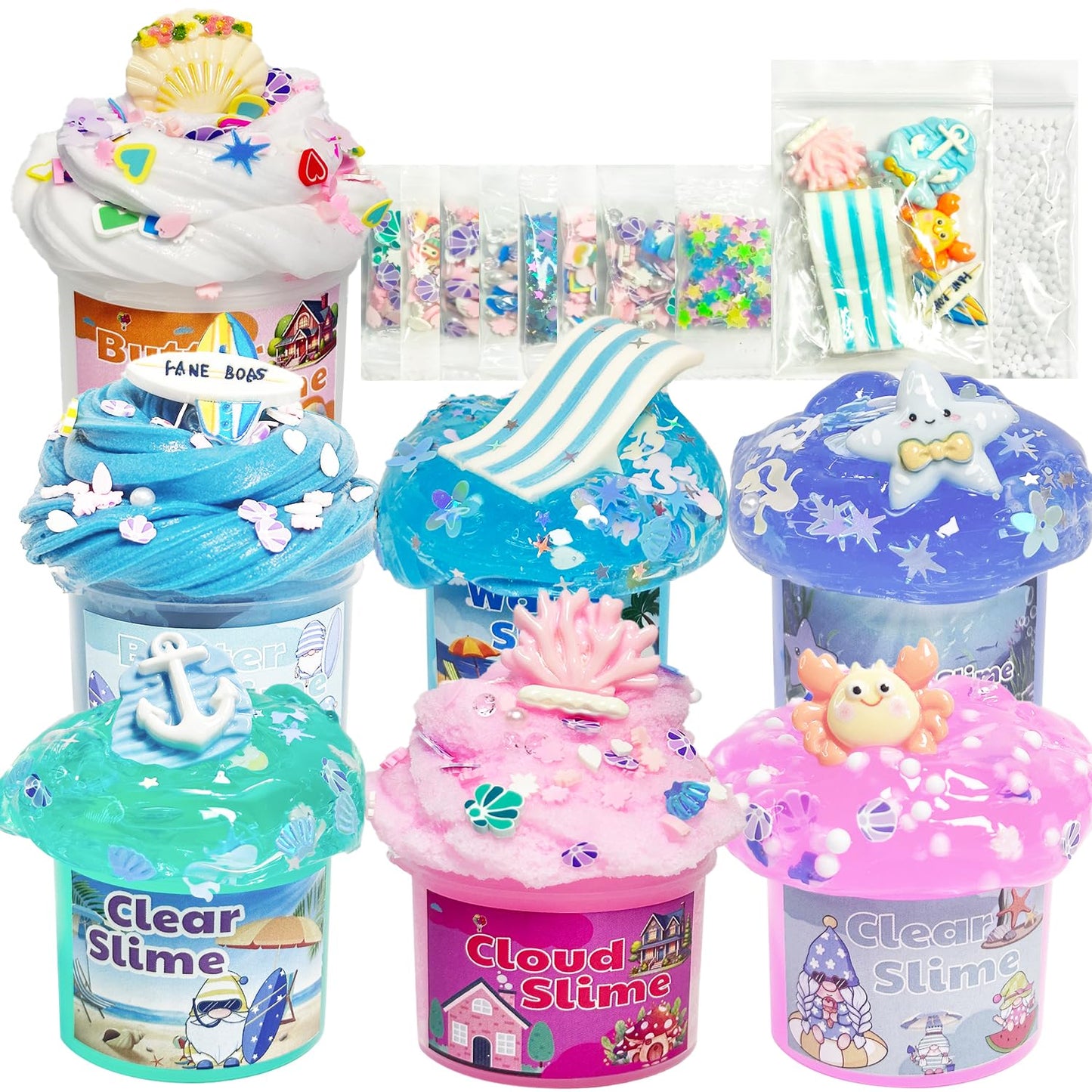 OPLDYRK 7 Pack Slime Kits: Butter, Cloud & Crunchy Slime Sets for Kids 8-12