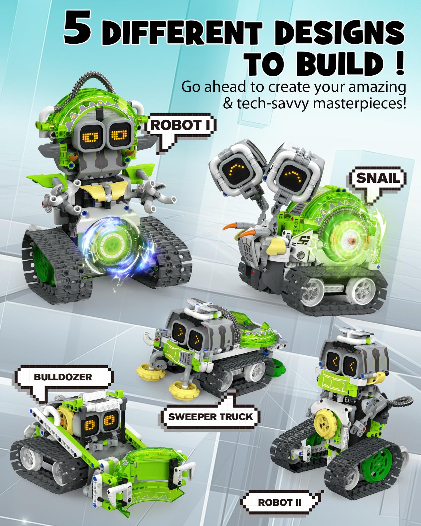 Opmind 5in1 STEM AI Robot Building Set — 478 Pcs, App & Remote Control for Kids 6-12
