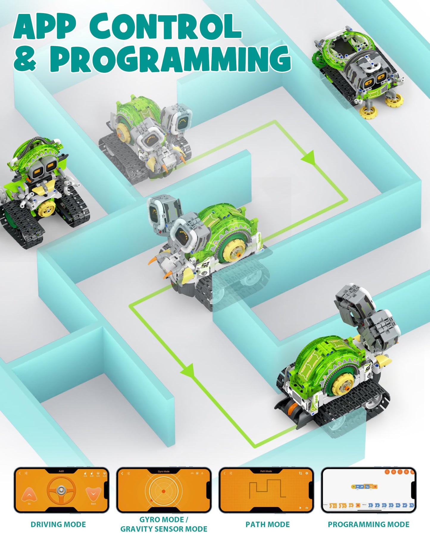 Opmind 5in1 STEM AI Robot Building Set — 478 Pcs, App & Remote Control for Kids 6-12