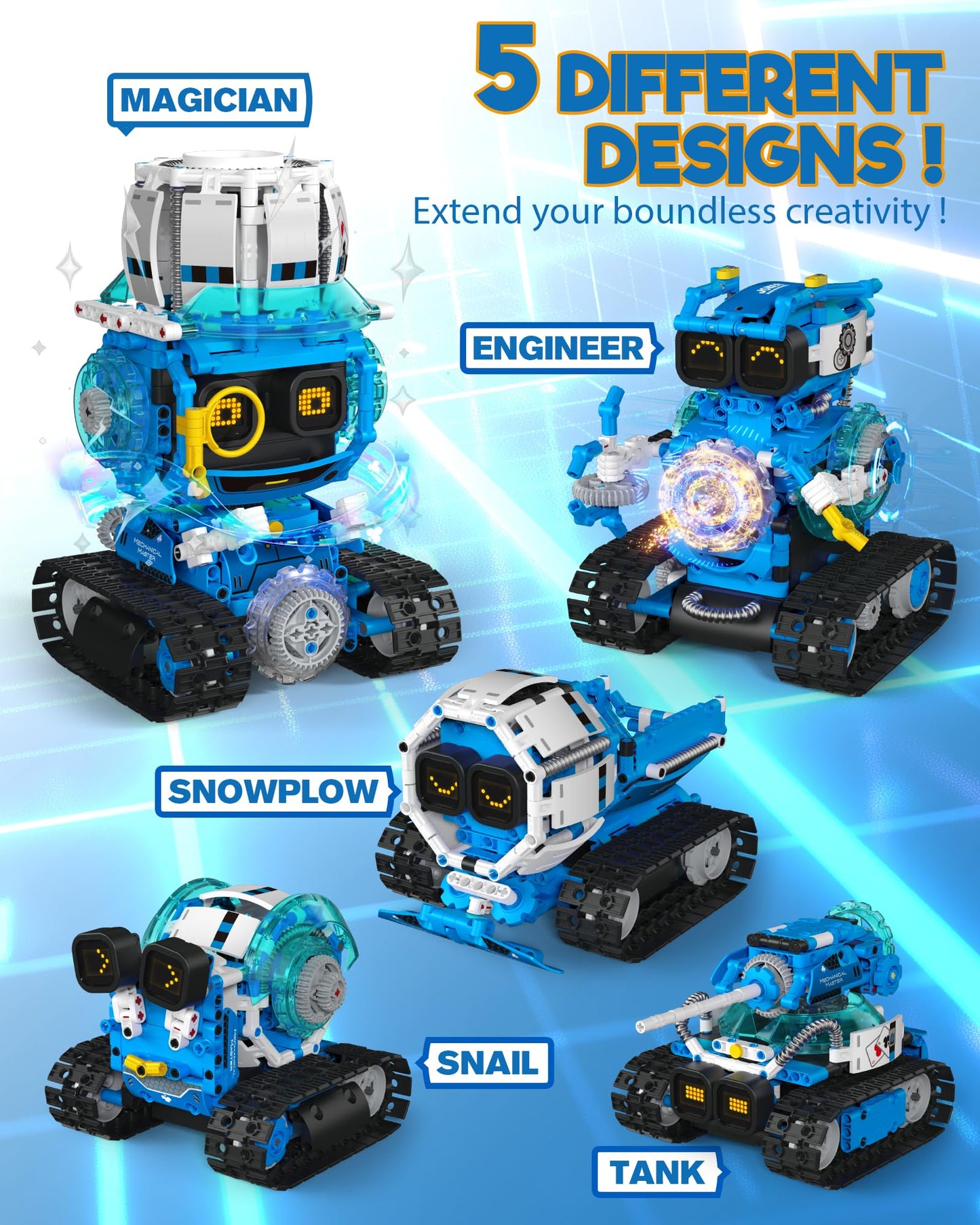 Opmind 5 in 1 STEM Robot Building Toys for Kids 8-13 – Remote & App-Controlled, 494 Pieces