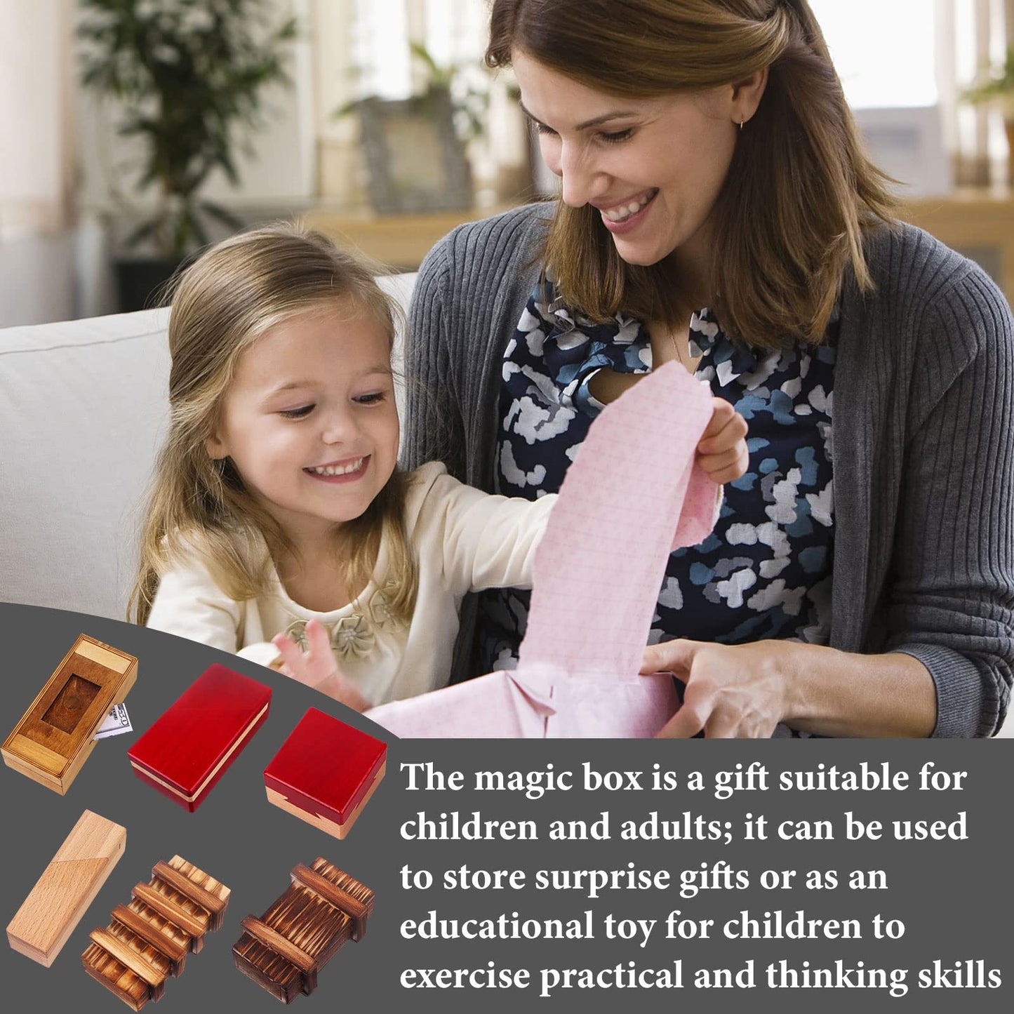 Oppaxf Puzzle Box 6-Pack — Wooden Secret Compartments & 3D Drawers