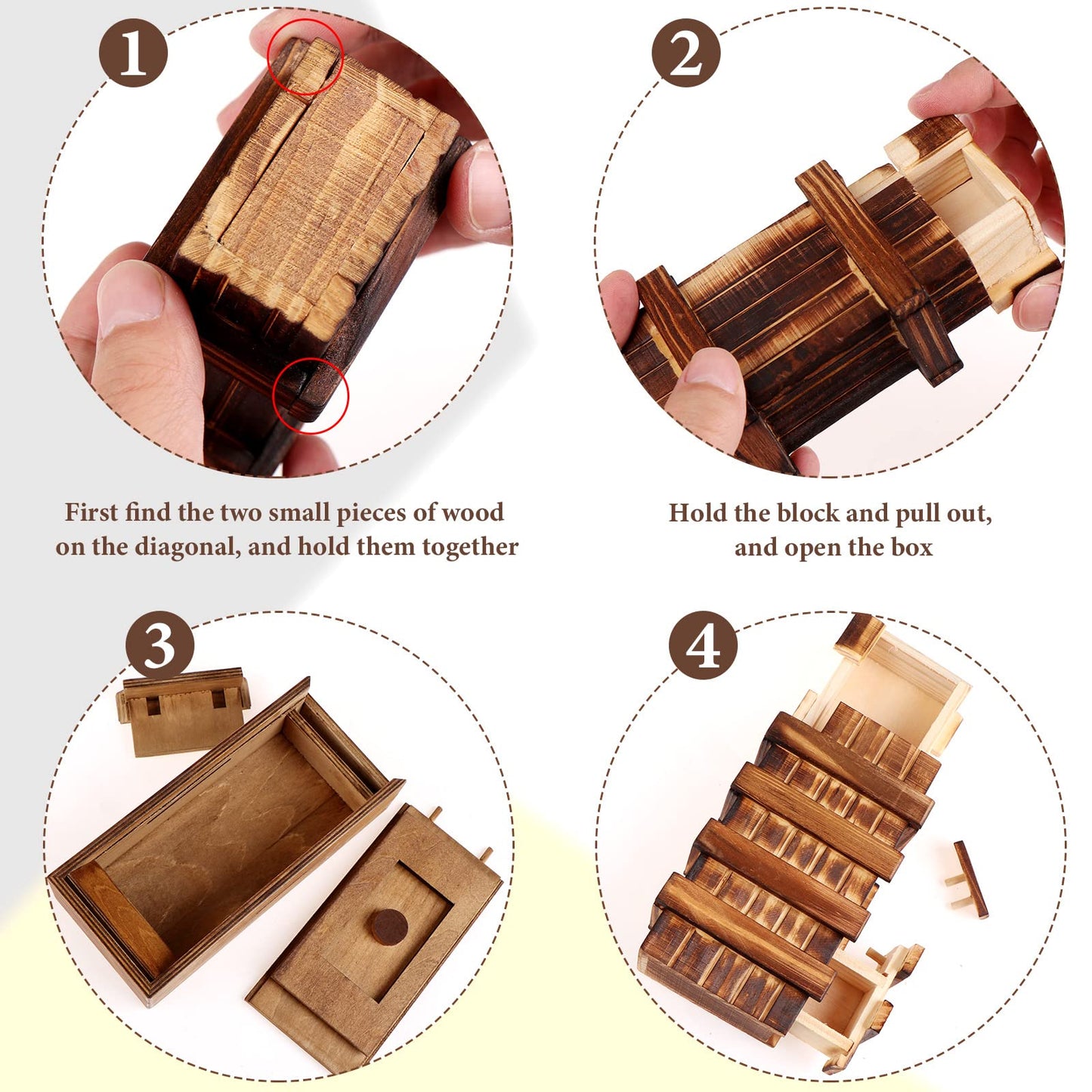Oppaxf Puzzle Box 6-Pack — Wooden Secret Compartments & 3D Drawers