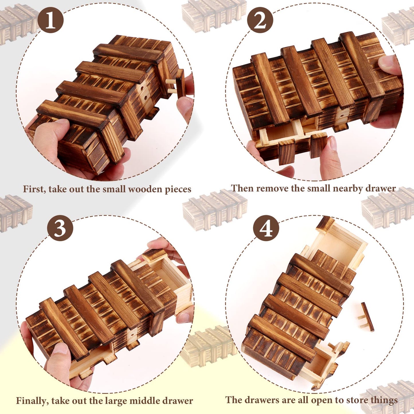Oppaxf Puzzle Box 6-Pack — Wooden Secret Compartments & 3D Drawers