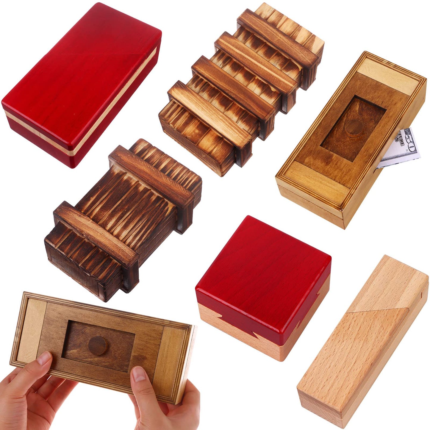 Oppaxf Puzzle Box 6-Pack — Wooden Secret Compartments & 3D Drawers