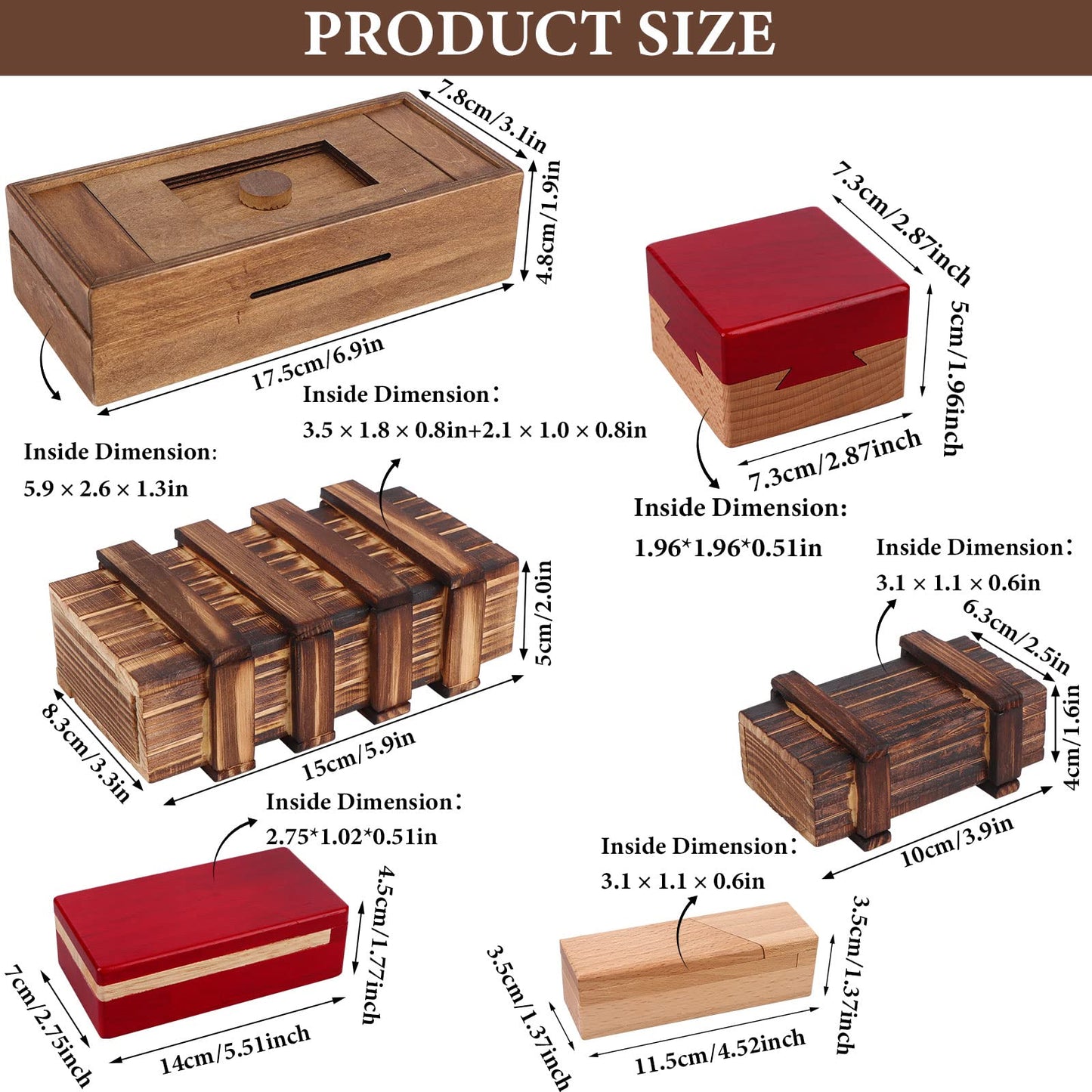 Oppaxf Puzzle Box 6-Pack — Wooden Secret Compartments & 3D Drawers