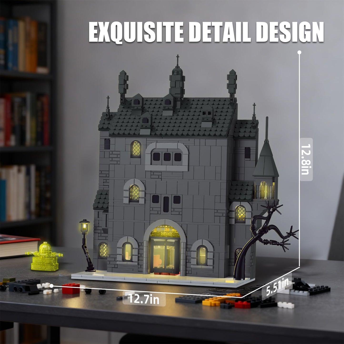 OQMI Haunted House Building Set with Lights — 1686 Pcs, Lego Compatible